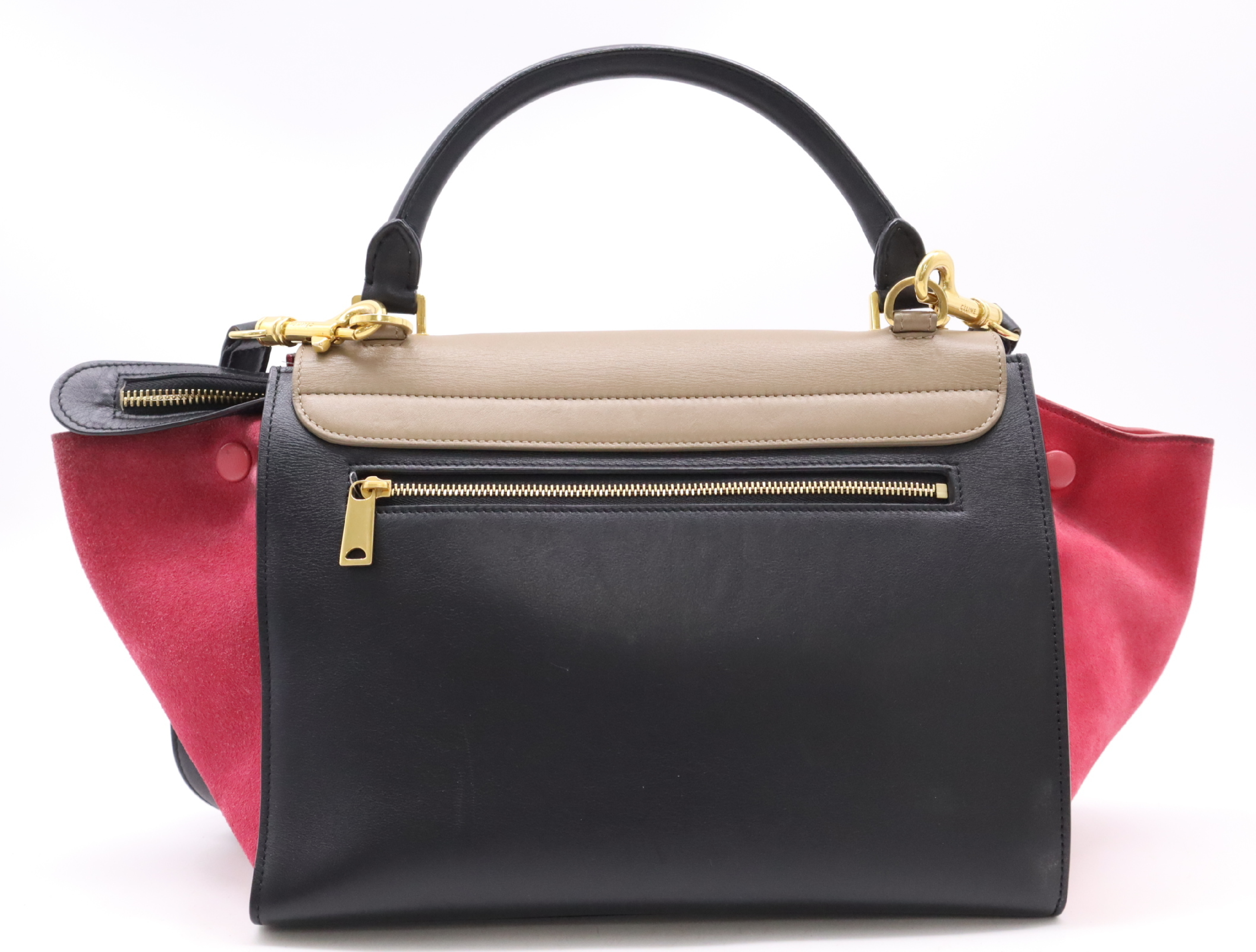 Leather Small Trapeze 2way Handbag Black Beige Pink GD Metal Fittings with Shoulder Strap Handbag — view 2
