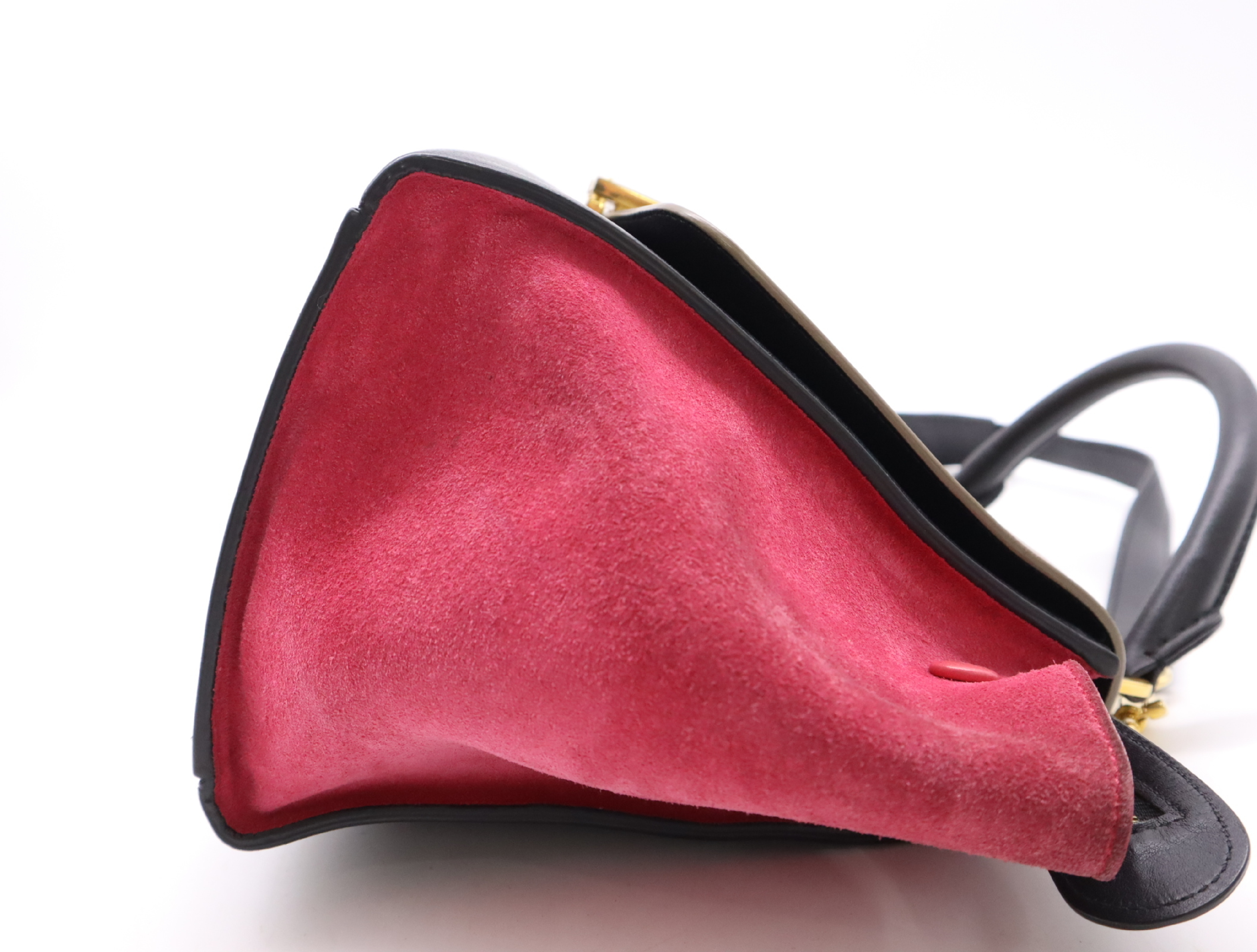 Leather Small Trapeze 2way Handbag Black Beige Pink GD Metal Fittings with Shoulder Strap Handbag — view 5