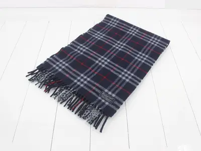 Nova Check Scarf, Navy, with tags.