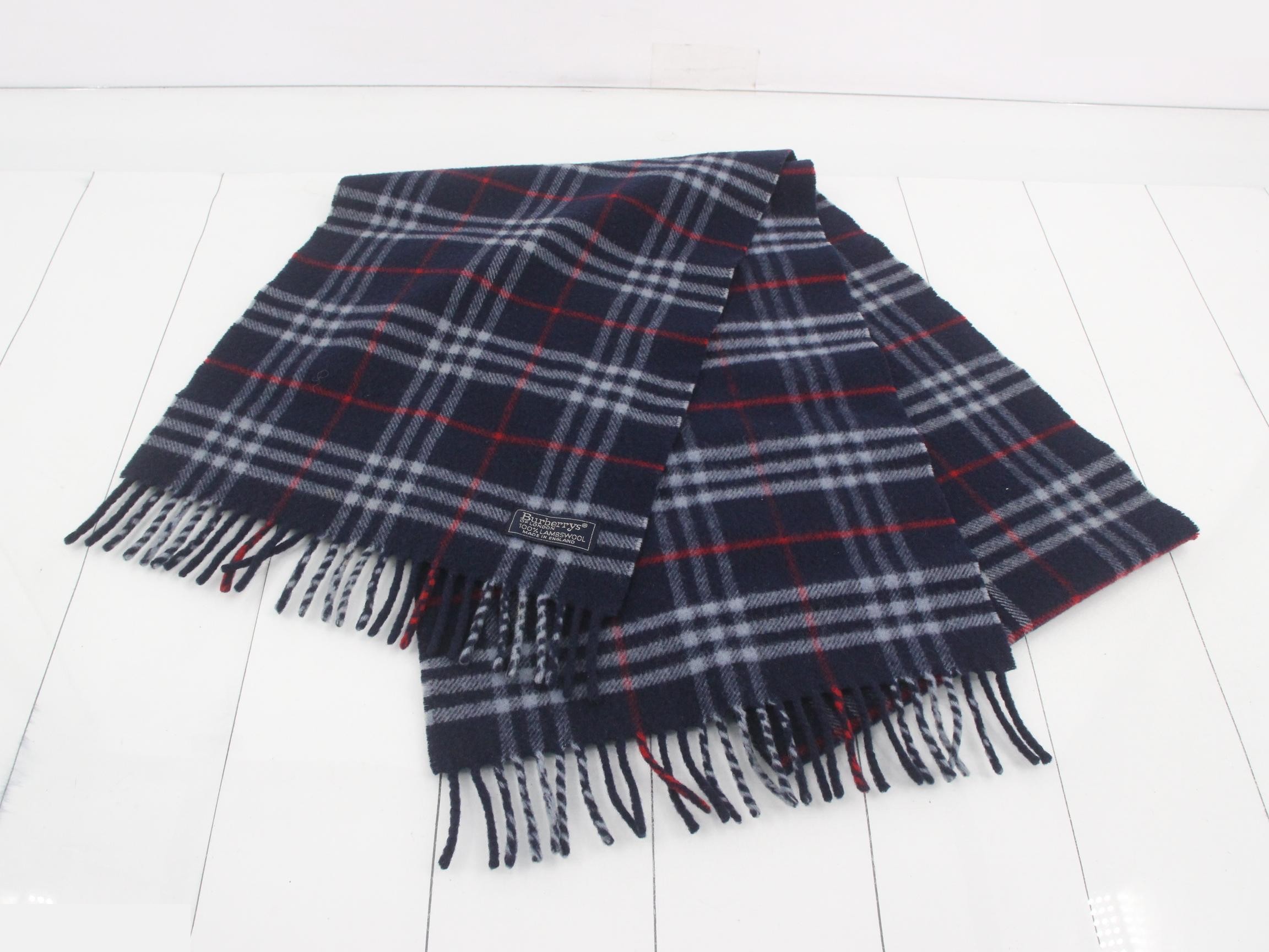 Nova Check Scarf, Navy, with tags. — view 2