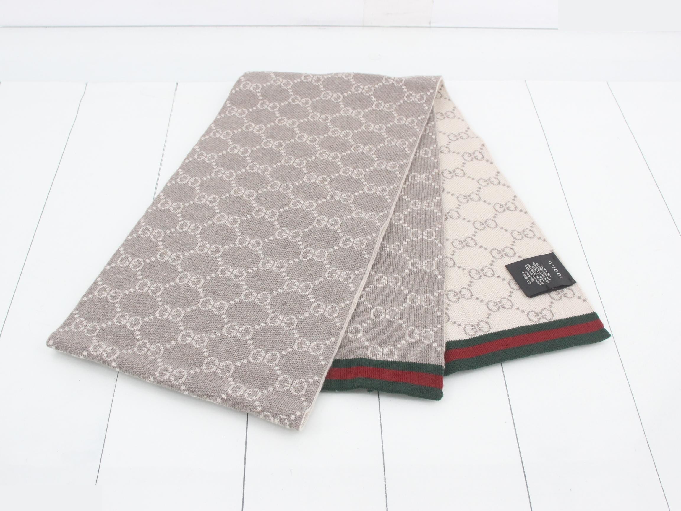 GG pattern scarf, with sherry trim, ivory/beige. — view 3