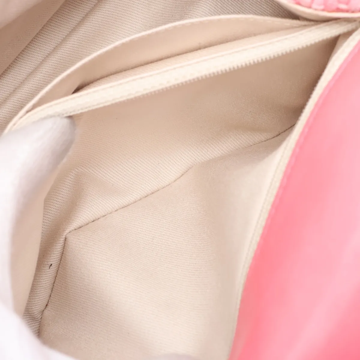 Matelassé Fabric x Leather Single Flap Double Chain Bag, Pink x Beige, Silver Hardware, Item No. 14421383, Series 14 — view 9
