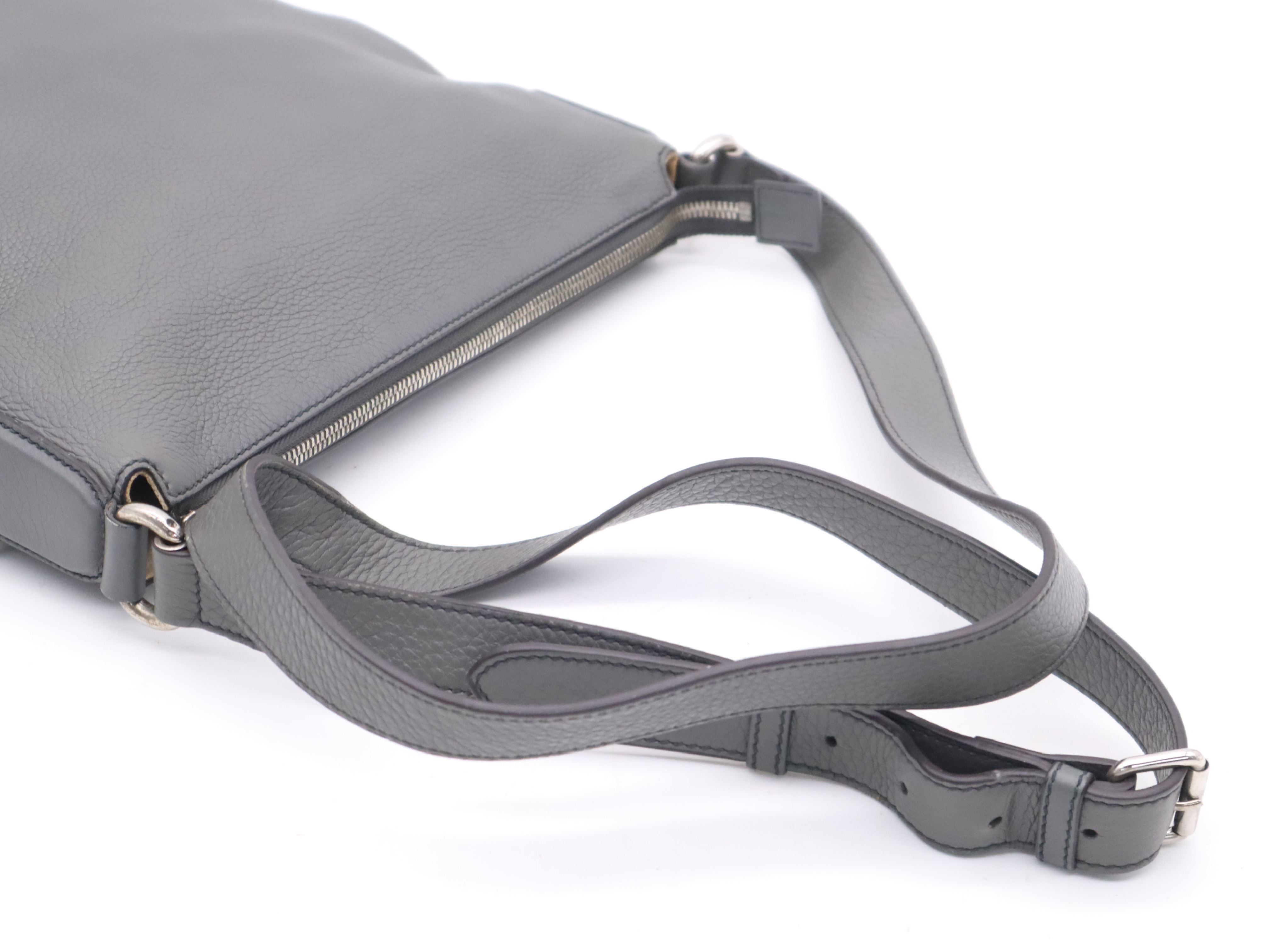 322059 Leather Interlocking G Shoulder Bag, Gray, Silver Hardware — view 6