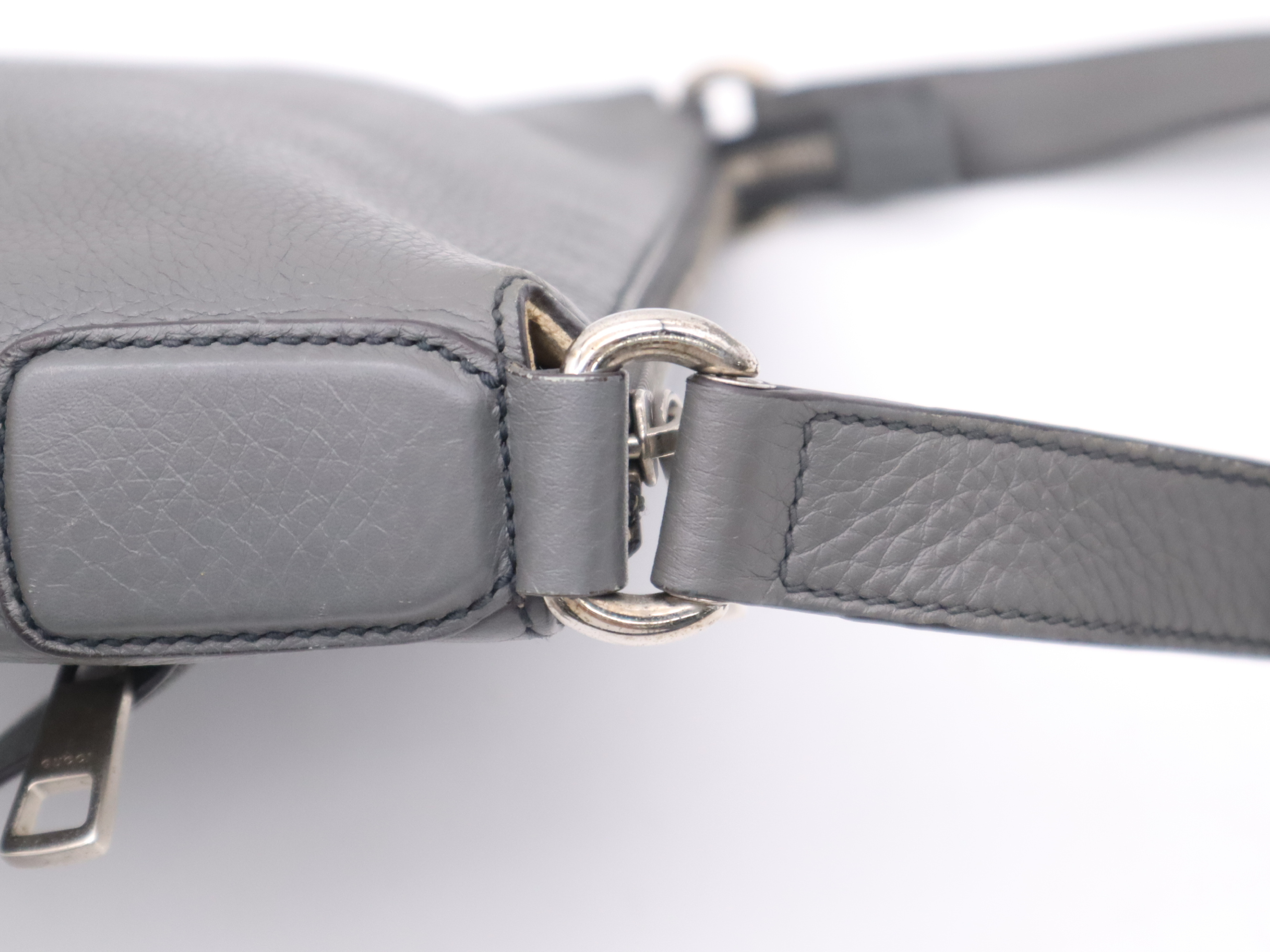322059 Leather Interlocking G Shoulder Bag, Gray, Silver Hardware — view 7