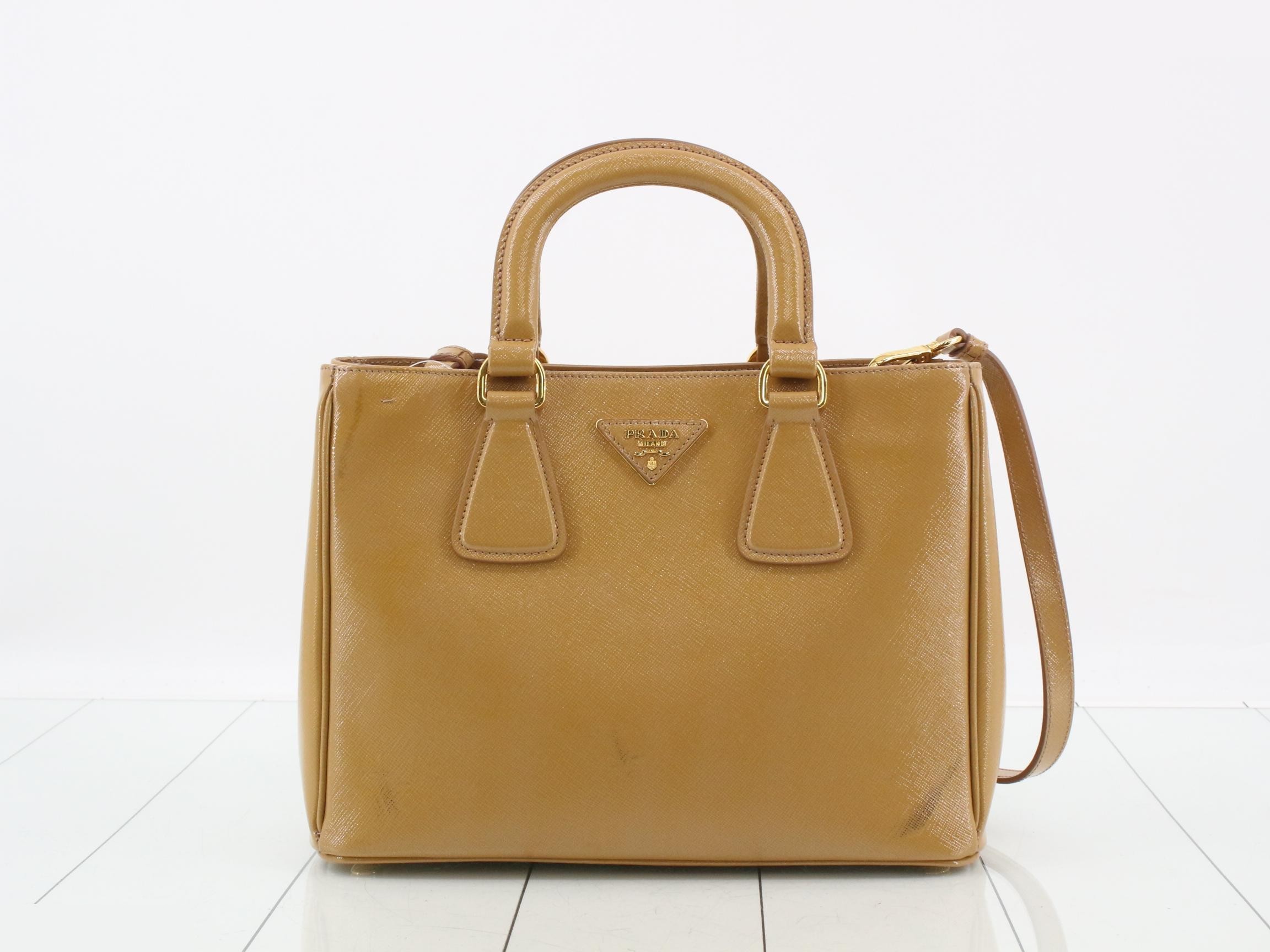 Triangle logo 2-way bag, beige, Saffiano leather