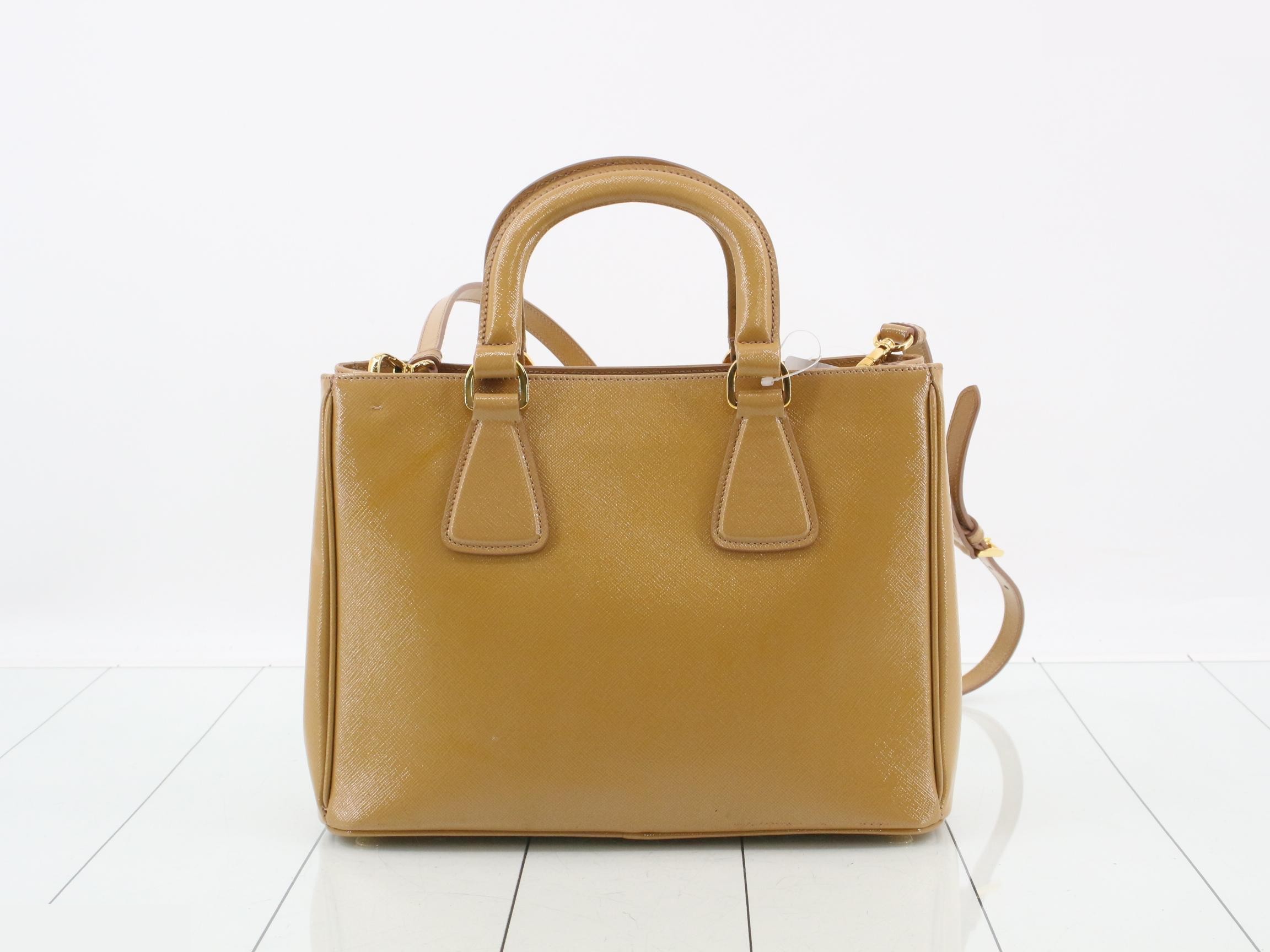 Triangle logo 2-way bag, beige, Saffiano leather — view 2