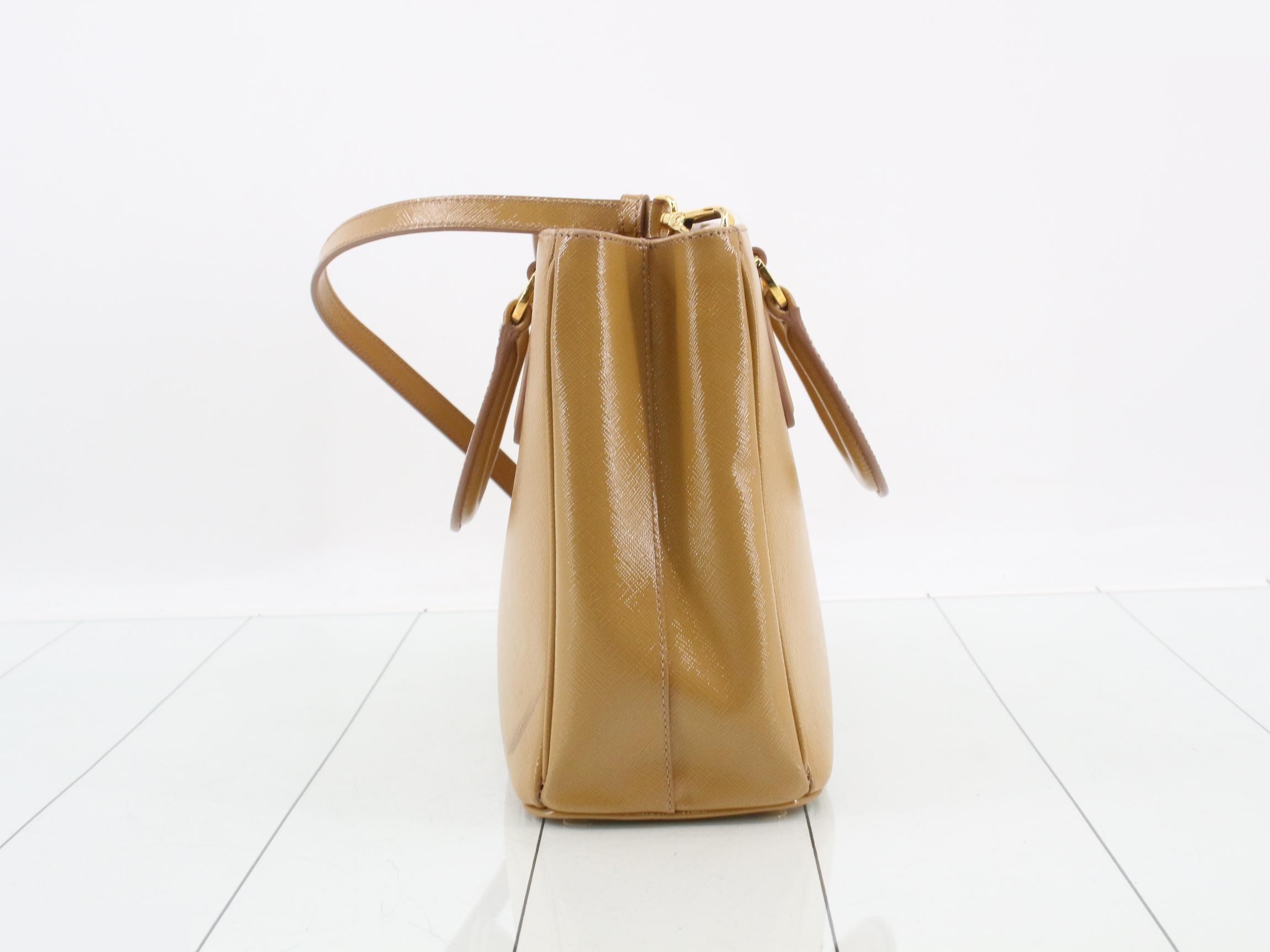 Triangle logo 2-way bag, beige, Saffiano leather — view 3