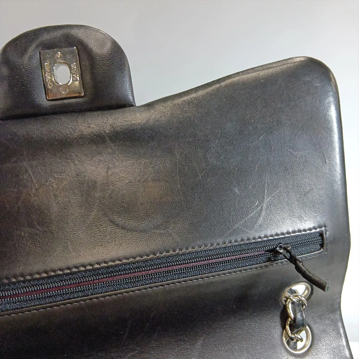Large Matelassé 30 Lambskin Double Flap Double Chain Bag, Black with Silver Hardware, 14998547, Serial Number 14-series, A58600 — view 14