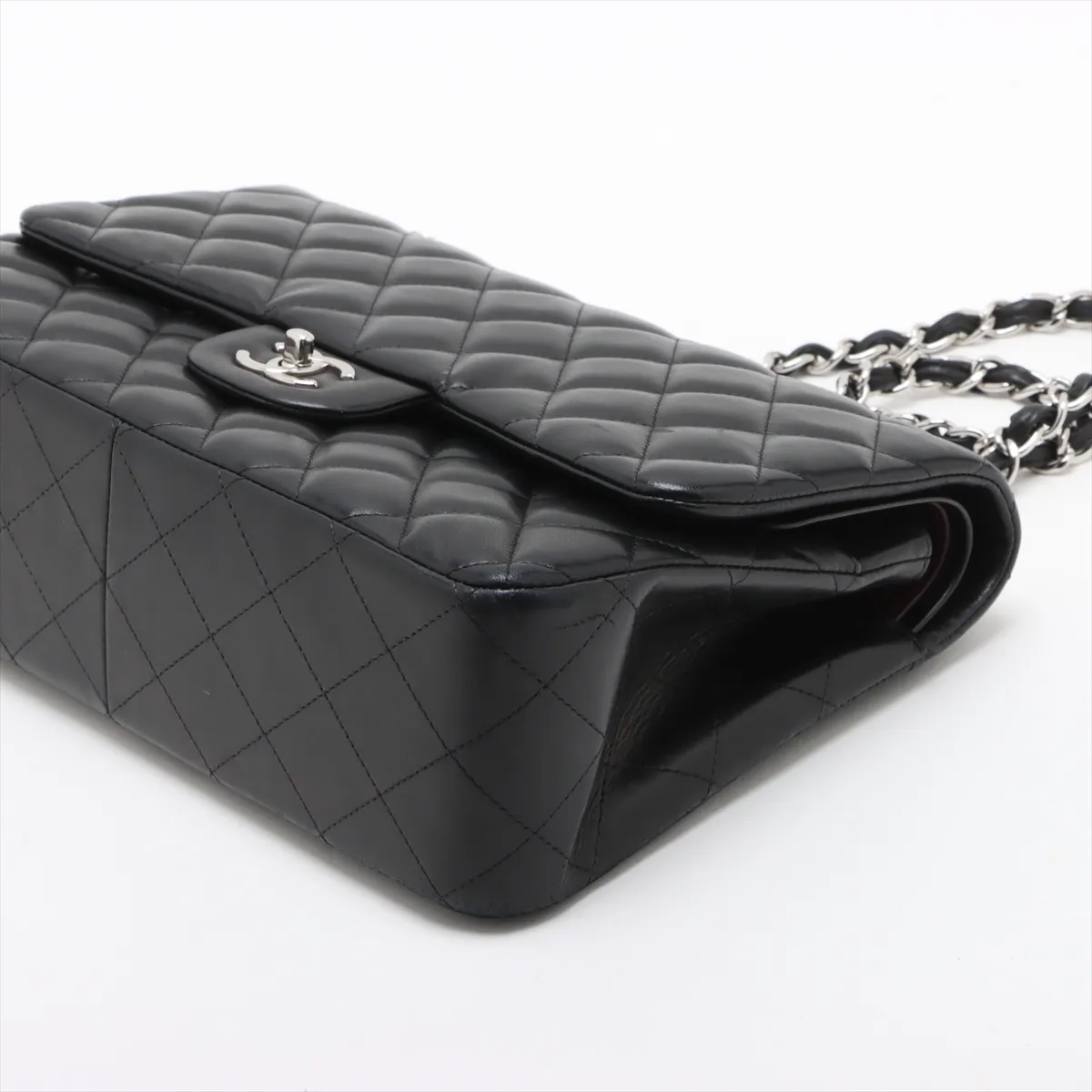 Large Matelassé 30 Lambskin Double Flap Double Chain Bag, Black with Silver Hardware, 14998547, Serial Number 14-series, A58600 — view 3
