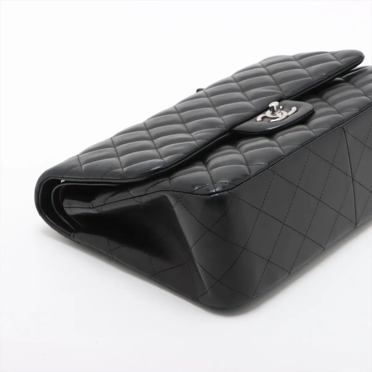 Large Matelassé 30 Lambskin Double Flap Double Chain Bag, Black with Silver Hardware, 14998547, Serial Number 14-series, A58600 — view 4