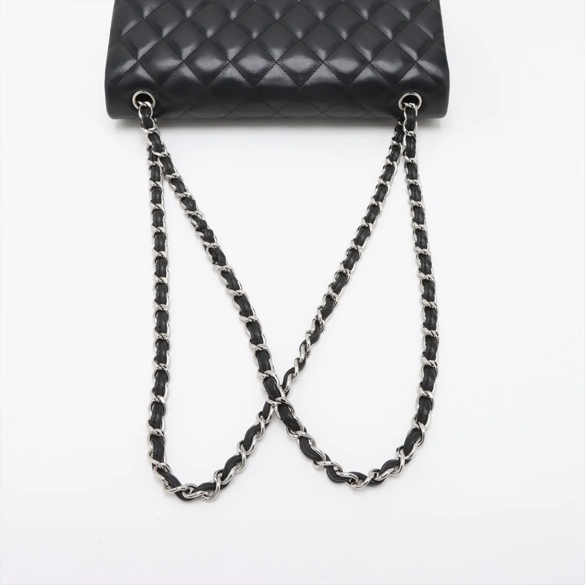 Large Matelassé 30 Lambskin Double Flap Double Chain Bag, Black with Silver Hardware, 14998547, Serial Number 14-series, A58600 — view 5