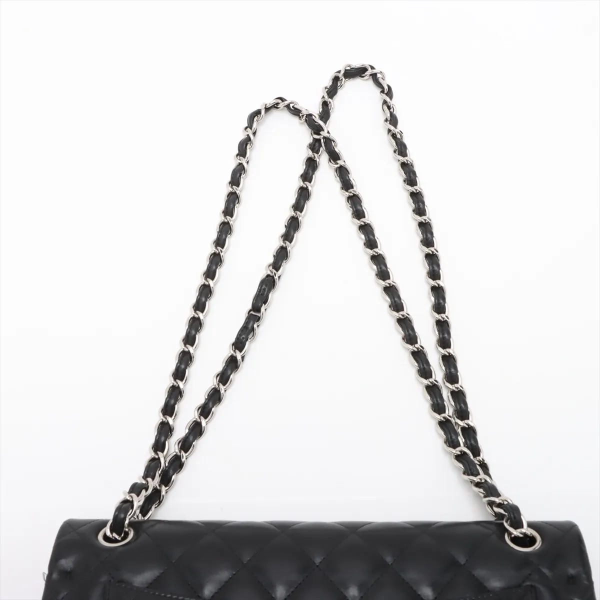 Large Matelassé 30 Lambskin Double Flap Double Chain Bag, Black with Silver Hardware, 14998547, Serial Number 14-series, A58600 — view 6