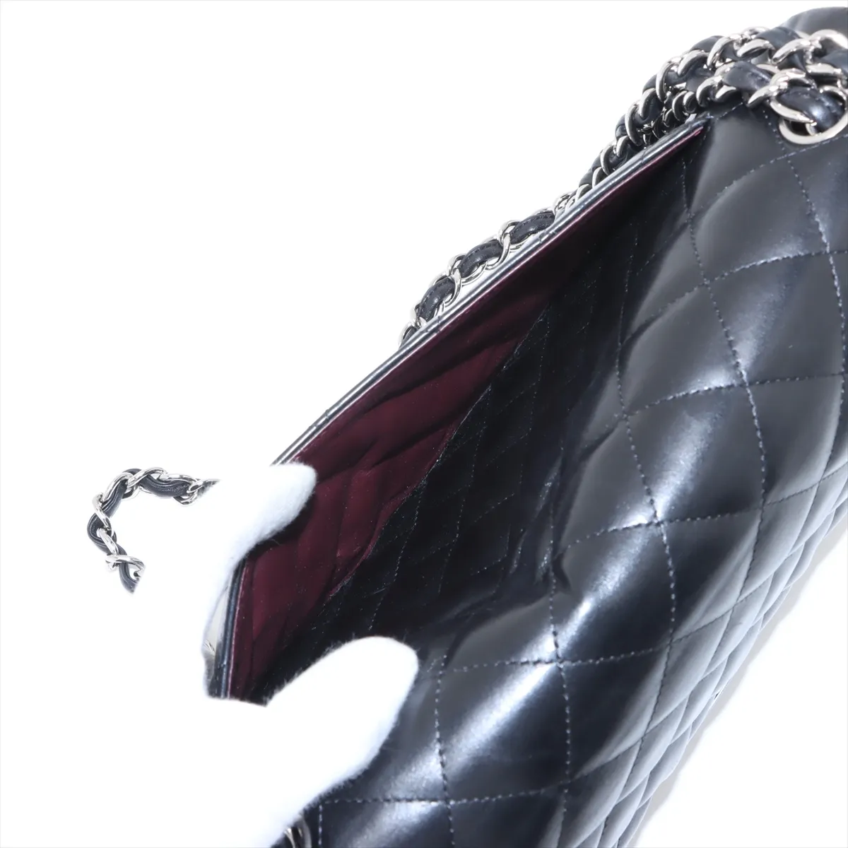 Large Matelassé 30 Lambskin Double Flap Double Chain Bag, Black with Silver Hardware, 14998547, Serial Number 14-series, A58600 — view 9