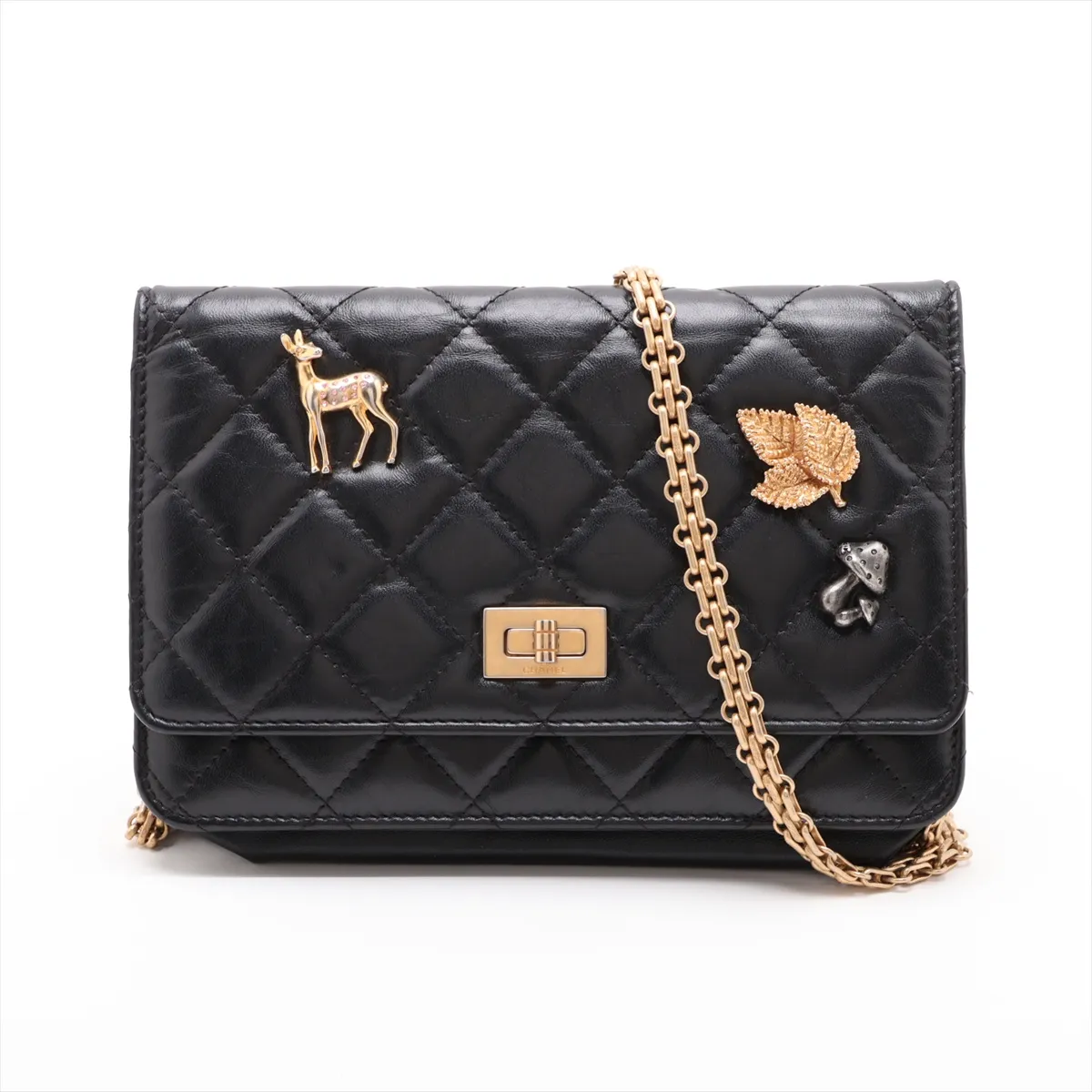 2.55 Vintage Calf Chain Wallet Icon Black Gold Hardware 26676841 Serial Number 26