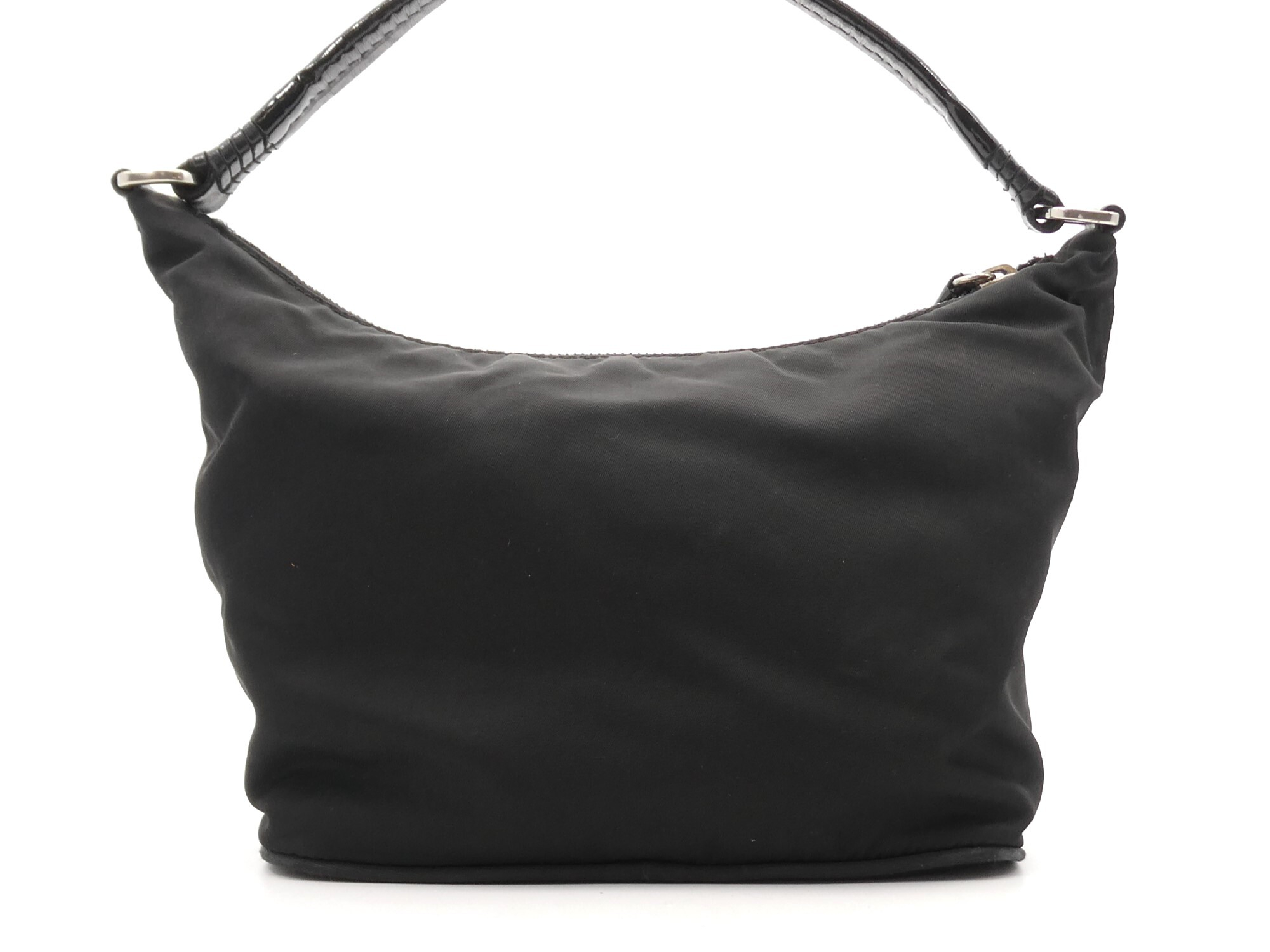 logo plate nylon leather handbag — view 2
