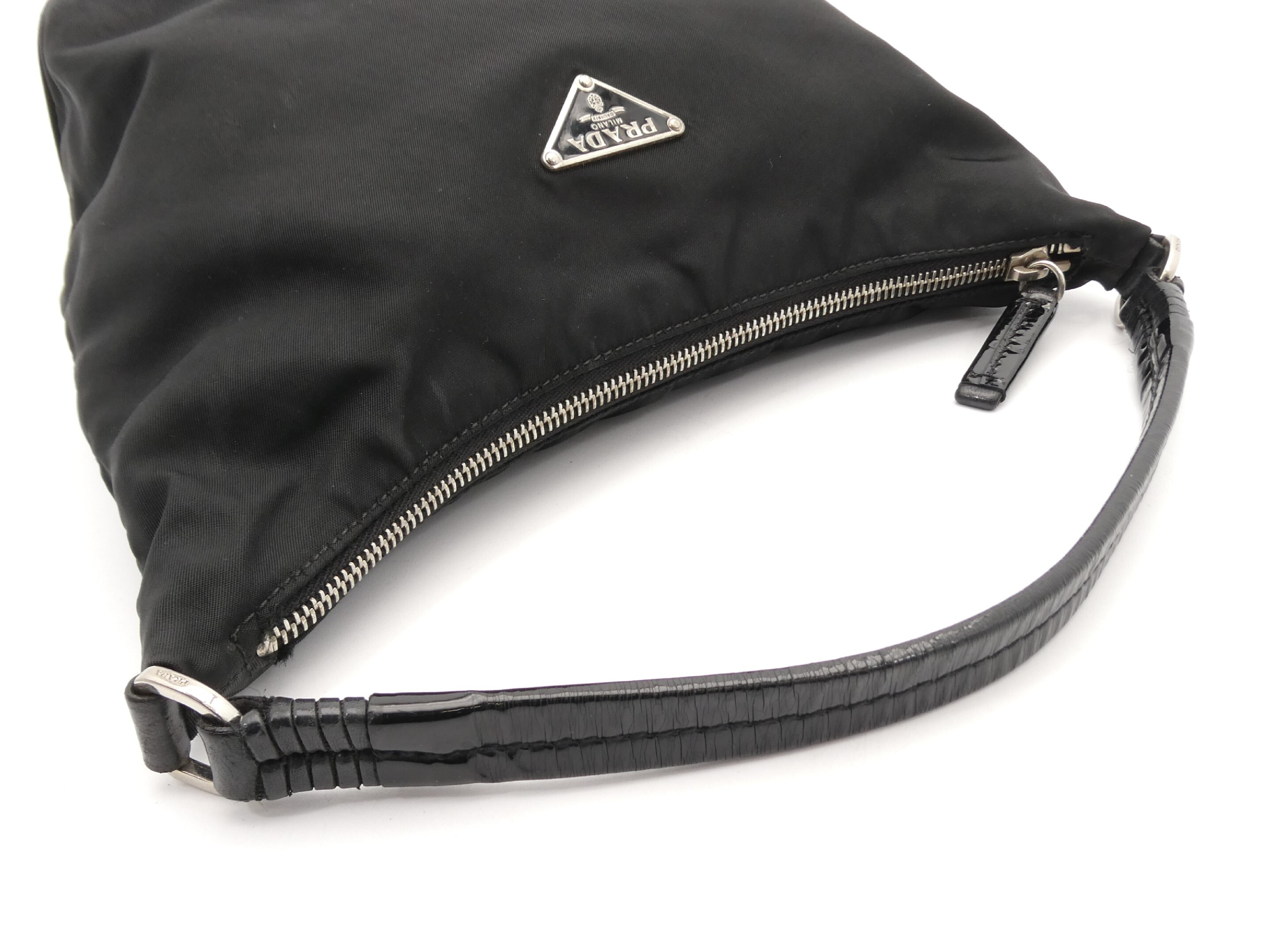 logo plate nylon leather handbag — view 6