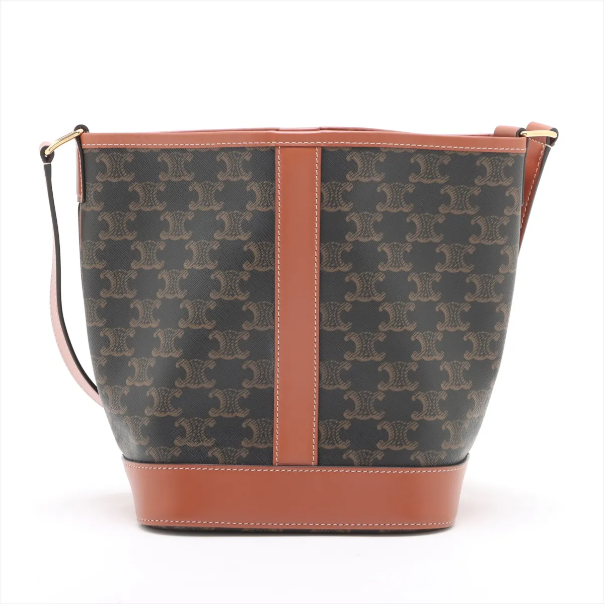 Triomphe Small Bucket PVC x Leather Shoulder Bag Brown — view 2