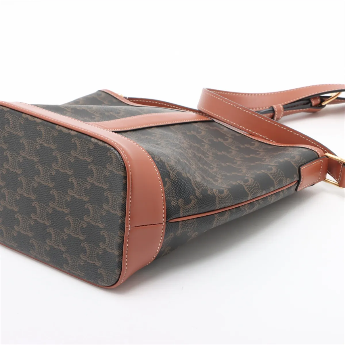 Triomphe Small Bucket PVC x Leather Shoulder Bag Brown — view 3
