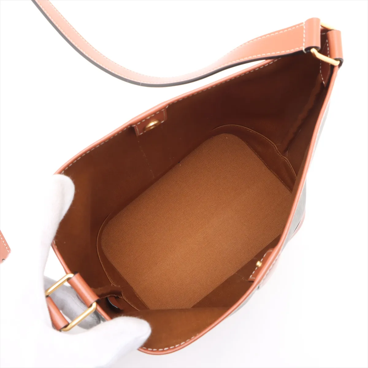 Triomphe Small Bucket PVC x Leather Shoulder Bag Brown — view 6