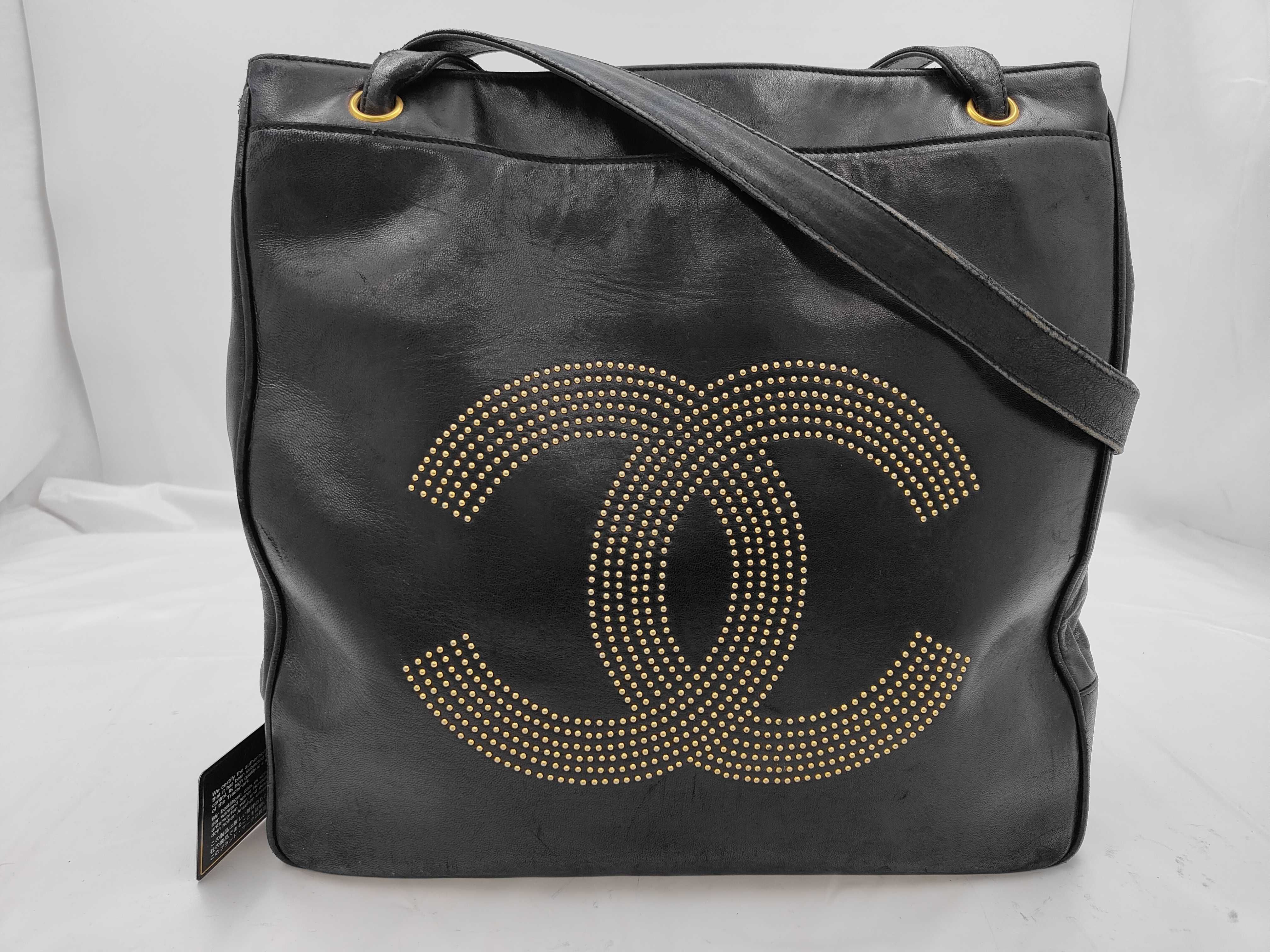 Coco Mark Lambskin Tote Bag with Studs, Black with Gold Hardware, Serial Number 2789773