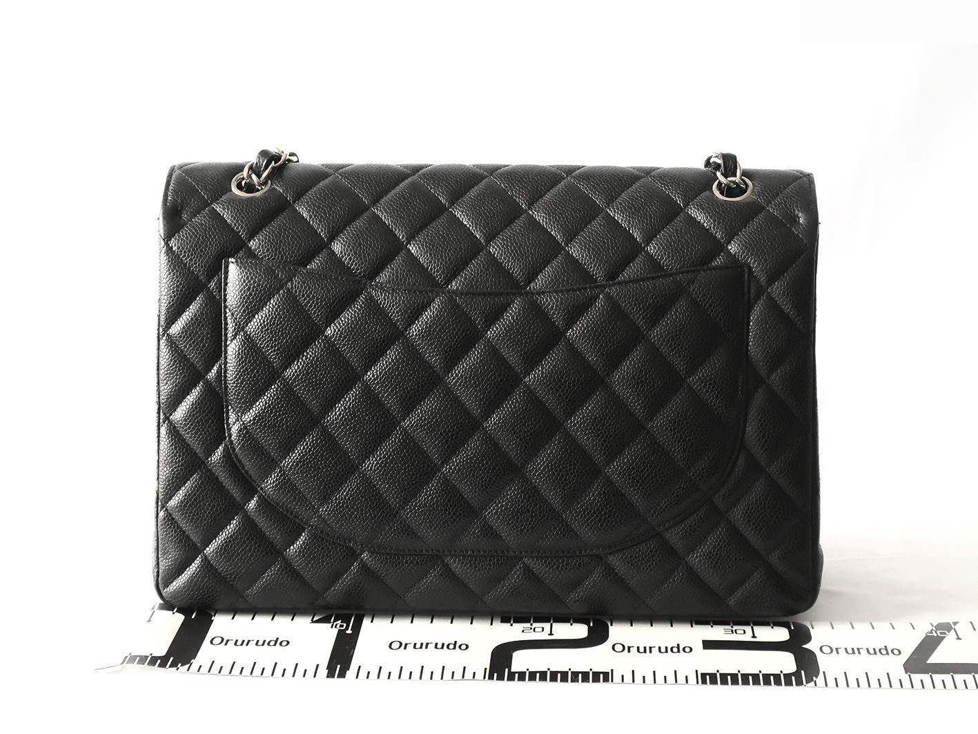 Caviar leather large matelassé double chain shoulder bag, black — view 2