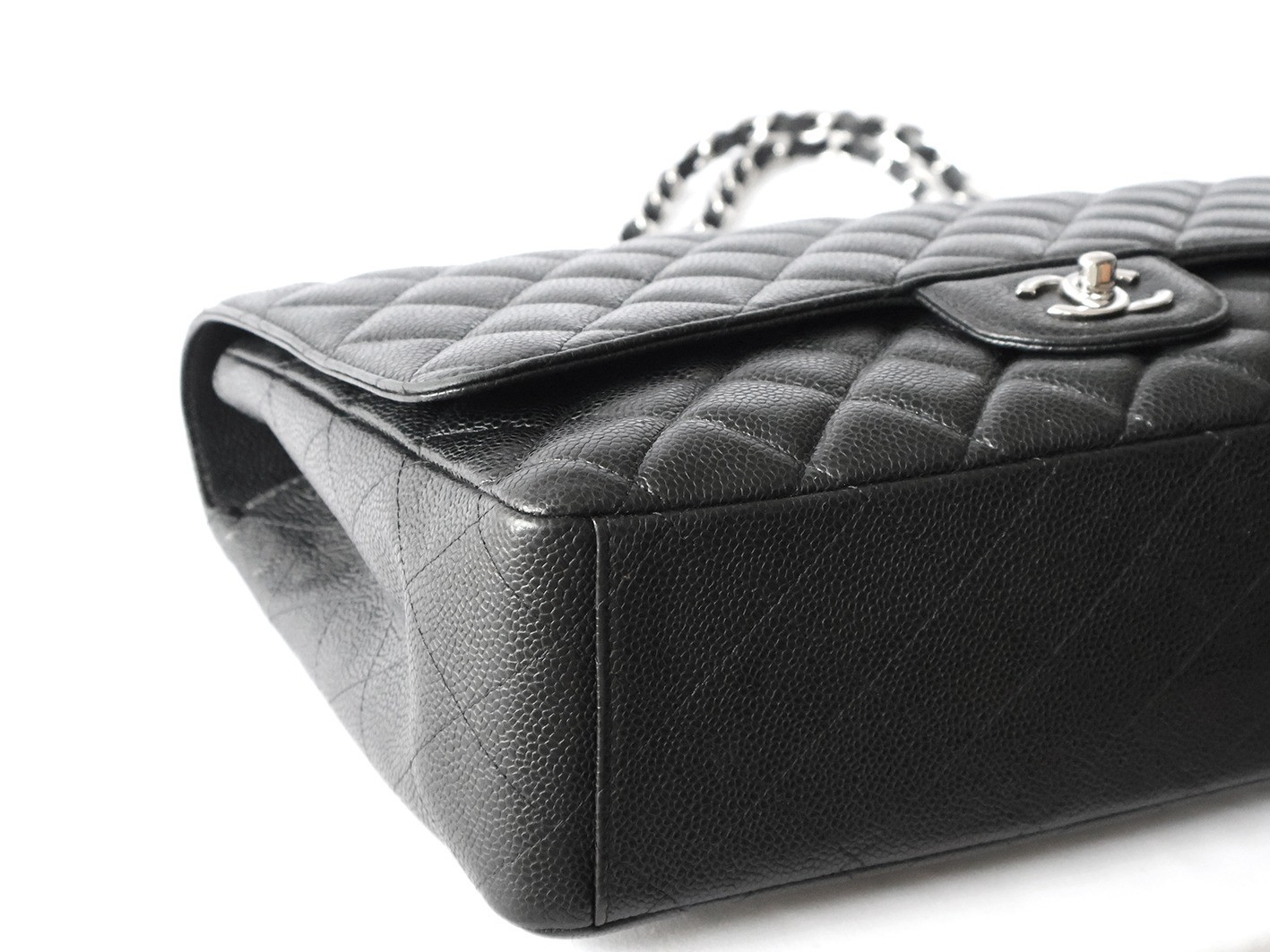 Caviar leather large matelassé double chain shoulder bag, black — view 3