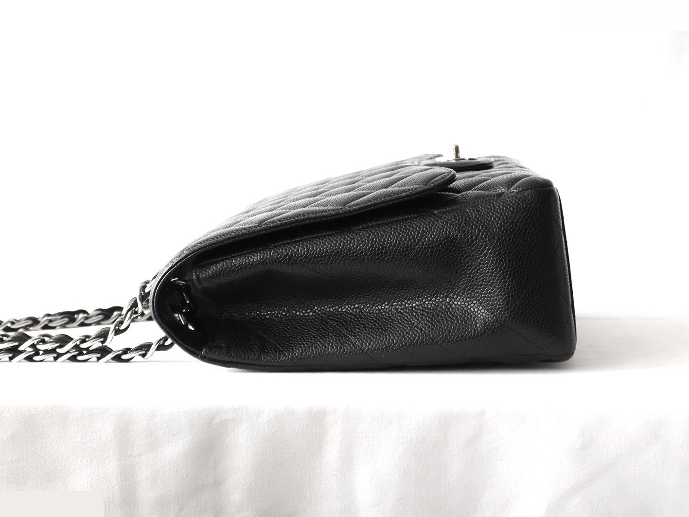 Caviar leather large matelassé double chain shoulder bag, black — view 6