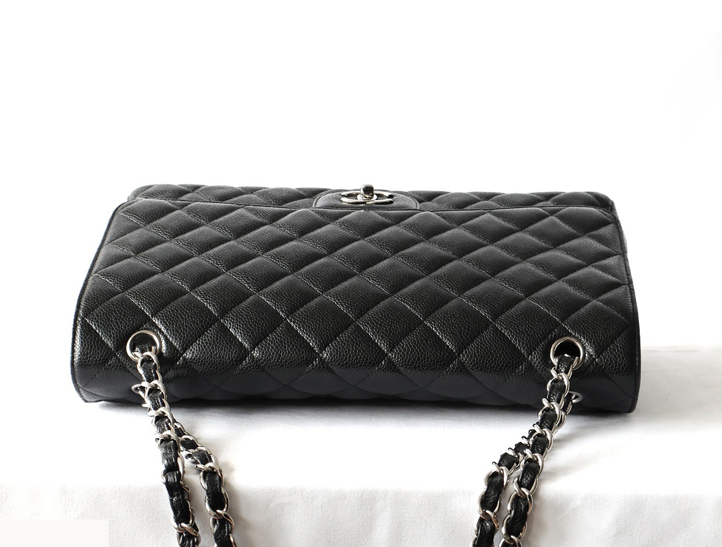 Caviar leather large matelassé double chain shoulder bag, black — view 7