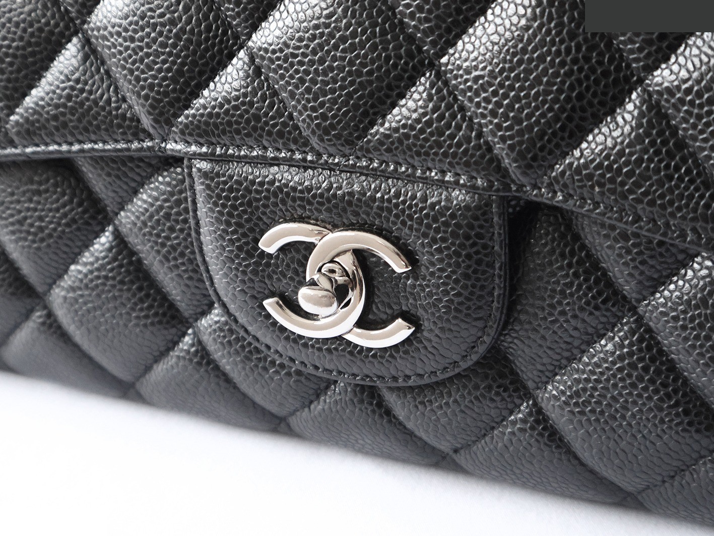 Caviar leather large matelassé double chain shoulder bag, black — view 8