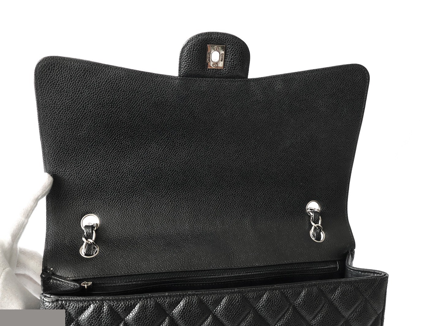 Caviar leather large matelassé double chain shoulder bag, black — view 10