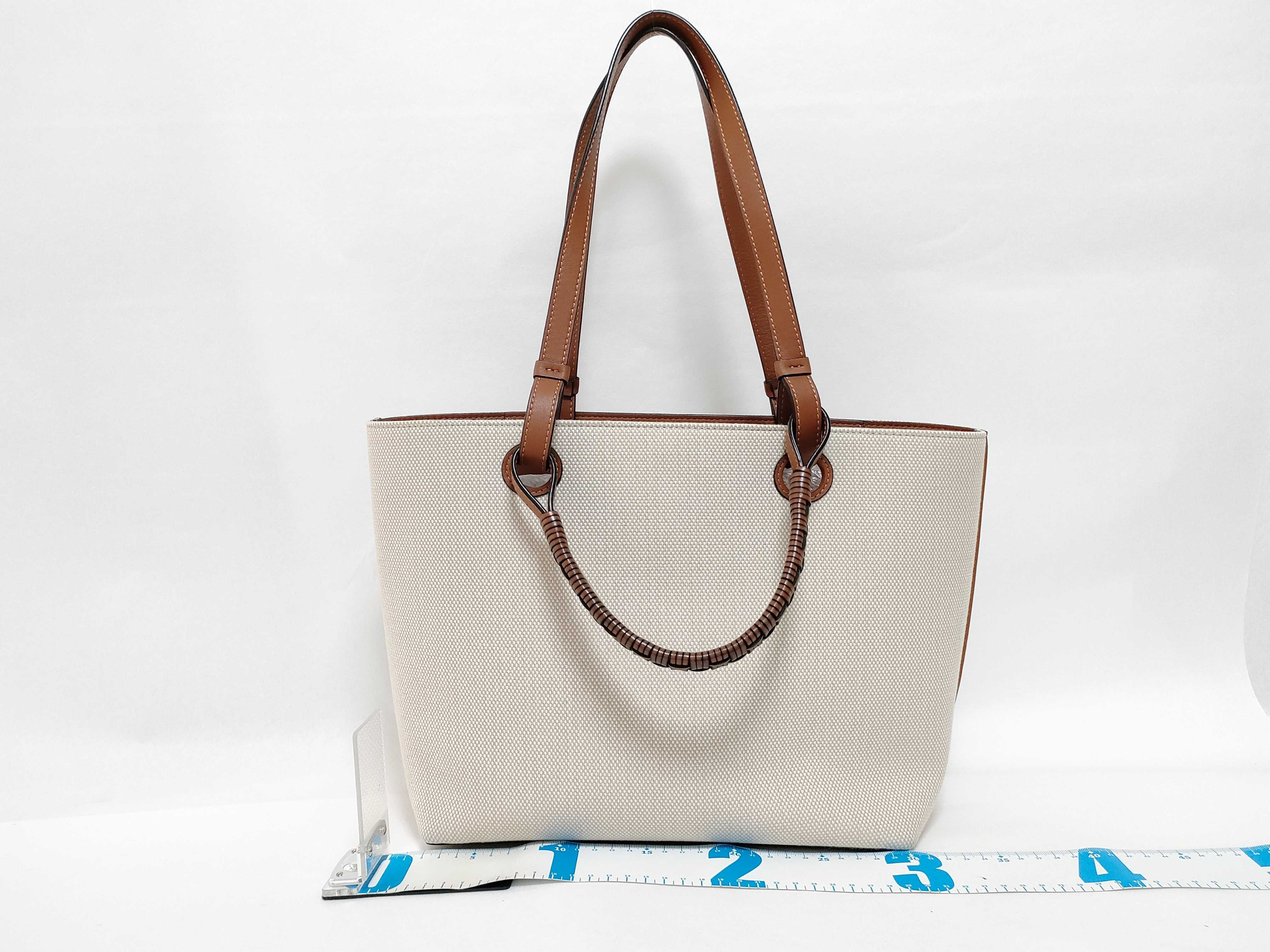 Anagram Canvas x Leather Tote Bag, Beige Tote Bag — view 2