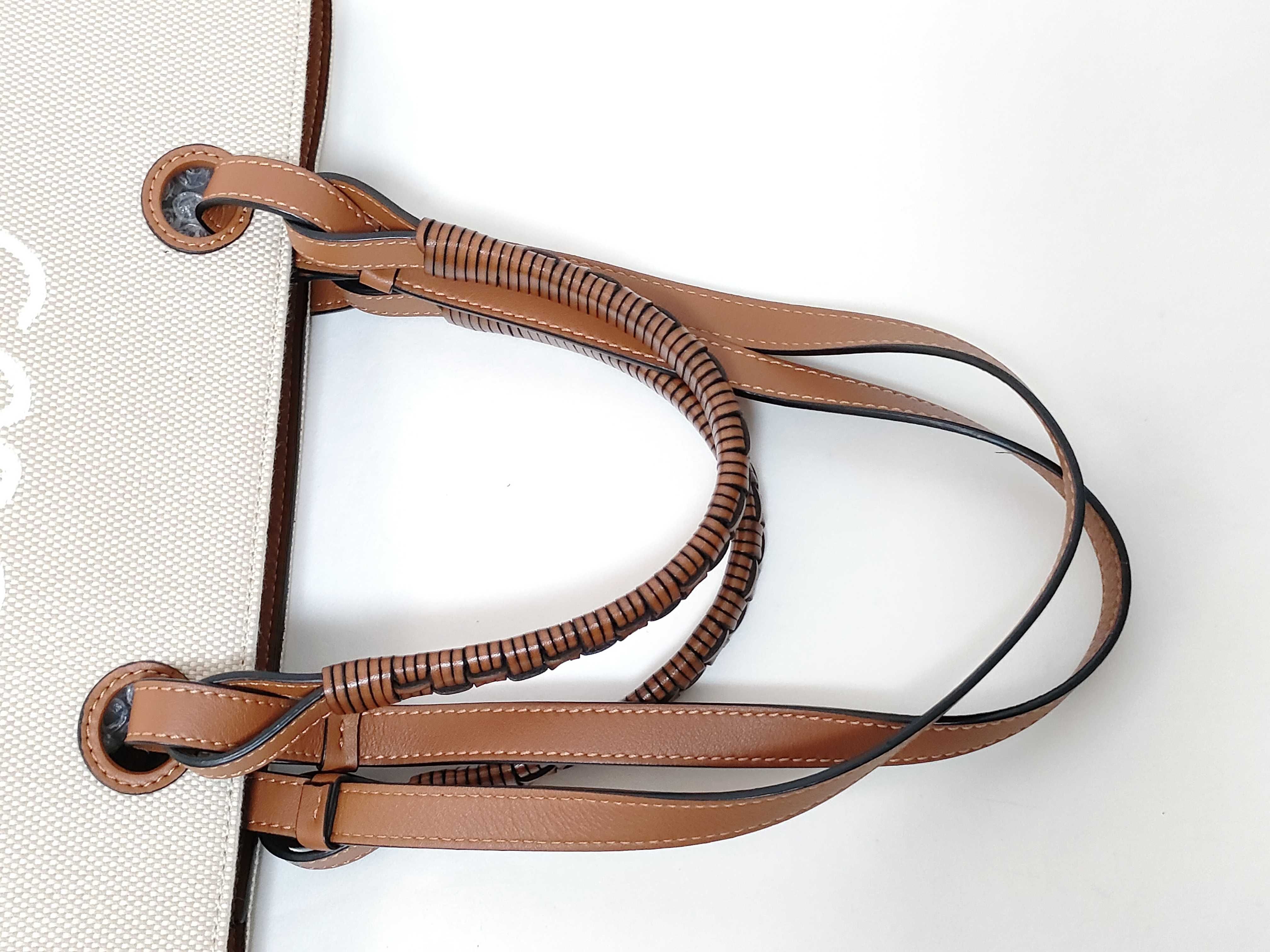 Anagram Canvas x Leather Tote Bag, Beige Tote Bag — view 3