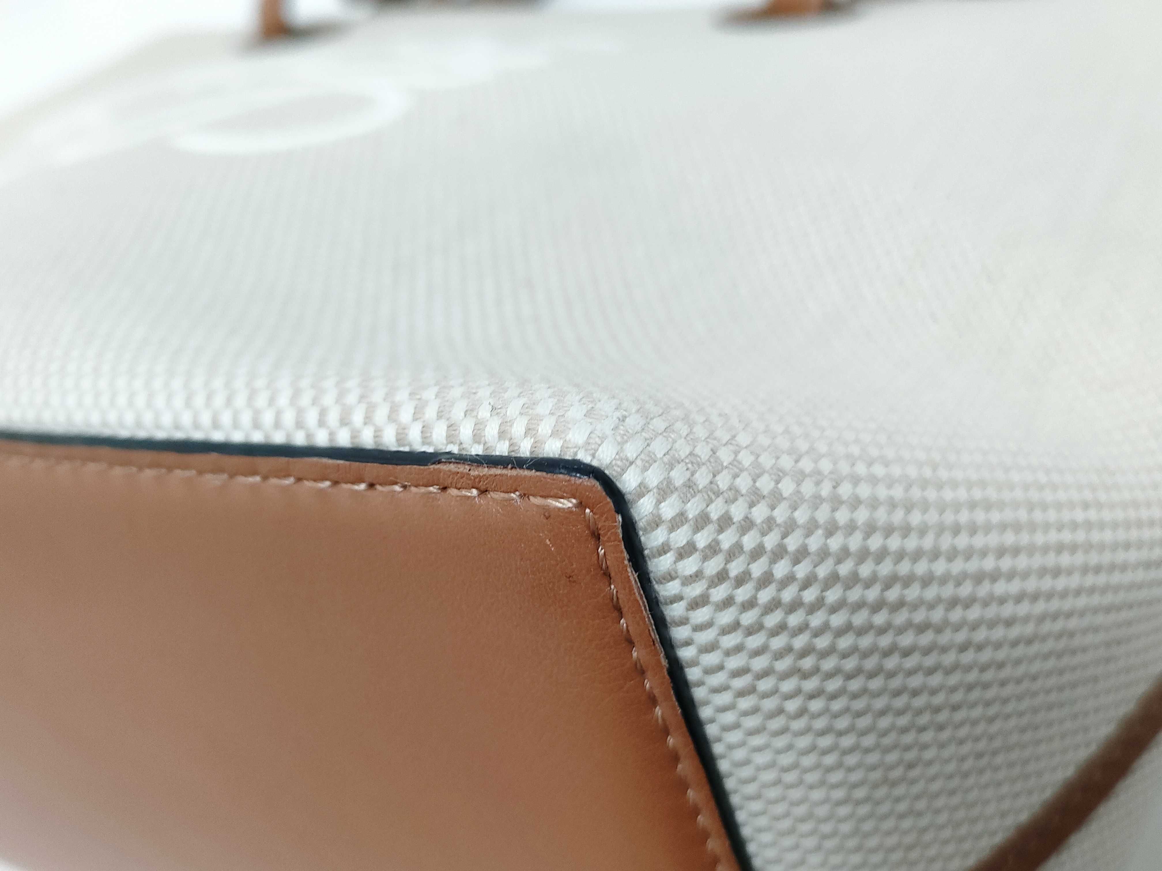 Anagram Canvas x Leather Tote Bag, Beige Tote Bag — view 6