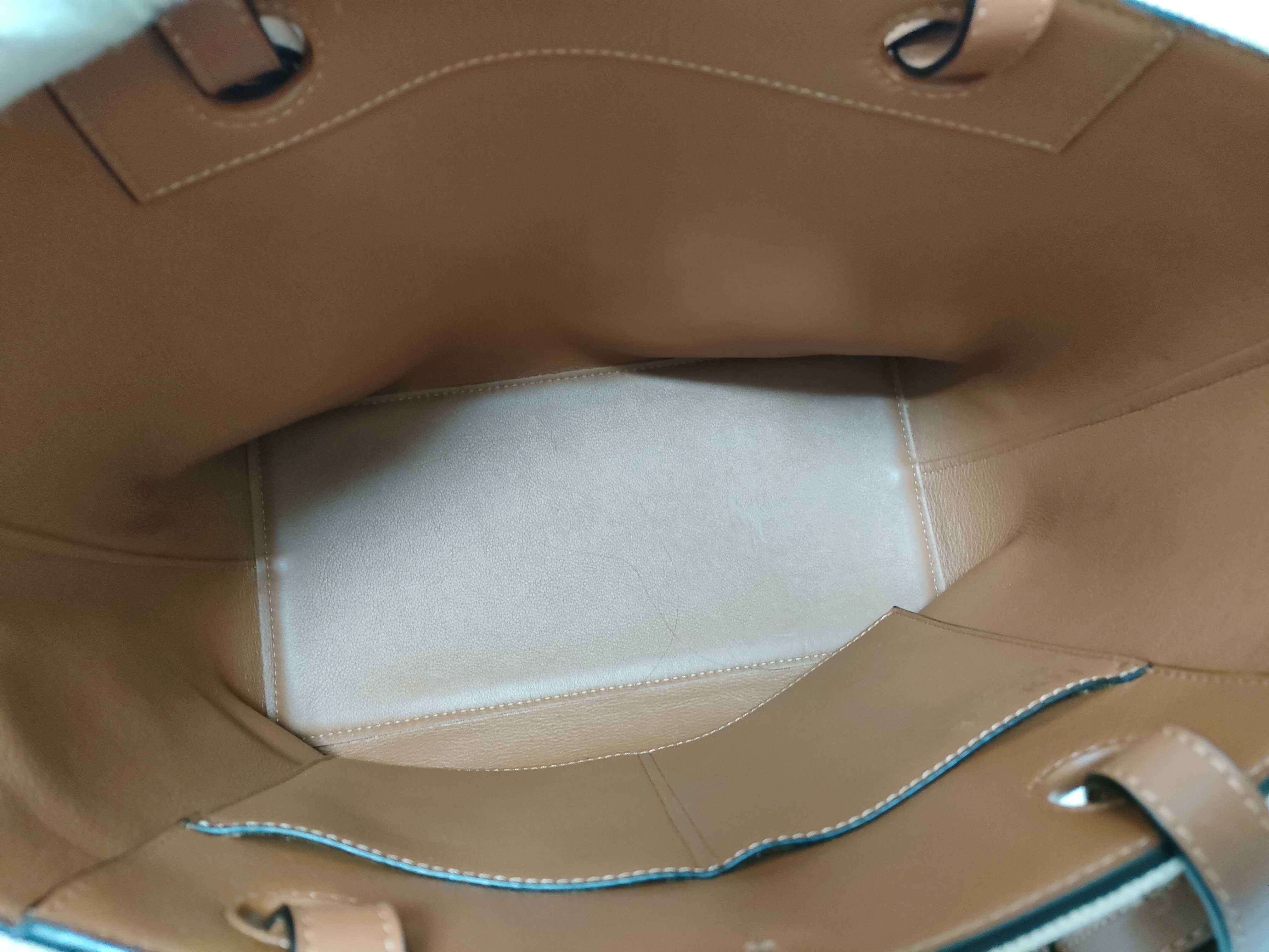 Anagram Canvas x Leather Tote Bag, Beige Tote Bag — view 9