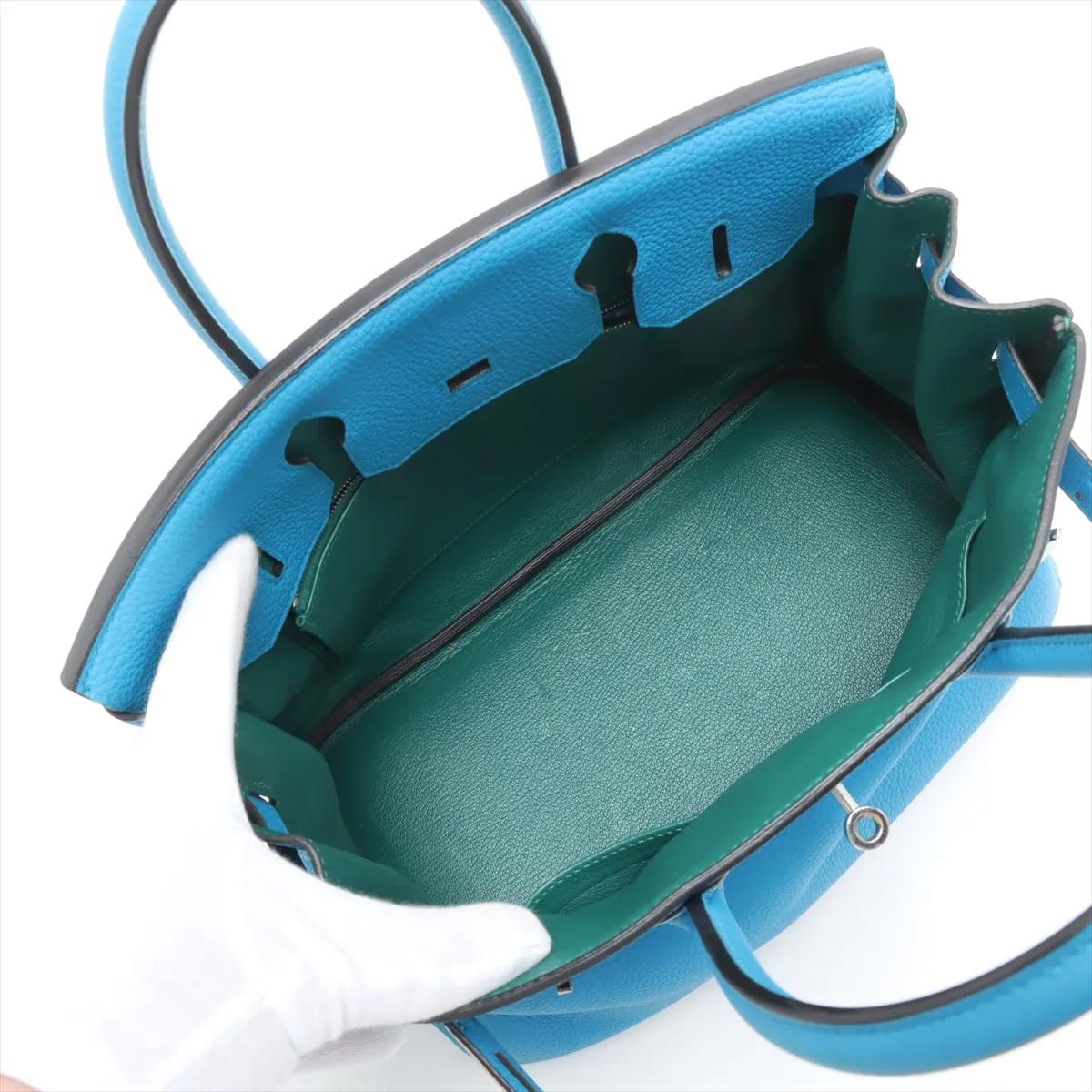 [Individually wrapped] Hermes Birkin 30 Letourne Verso Togo Blue Zanzibar x Malachite Silver Hardware A:2017 — view 7