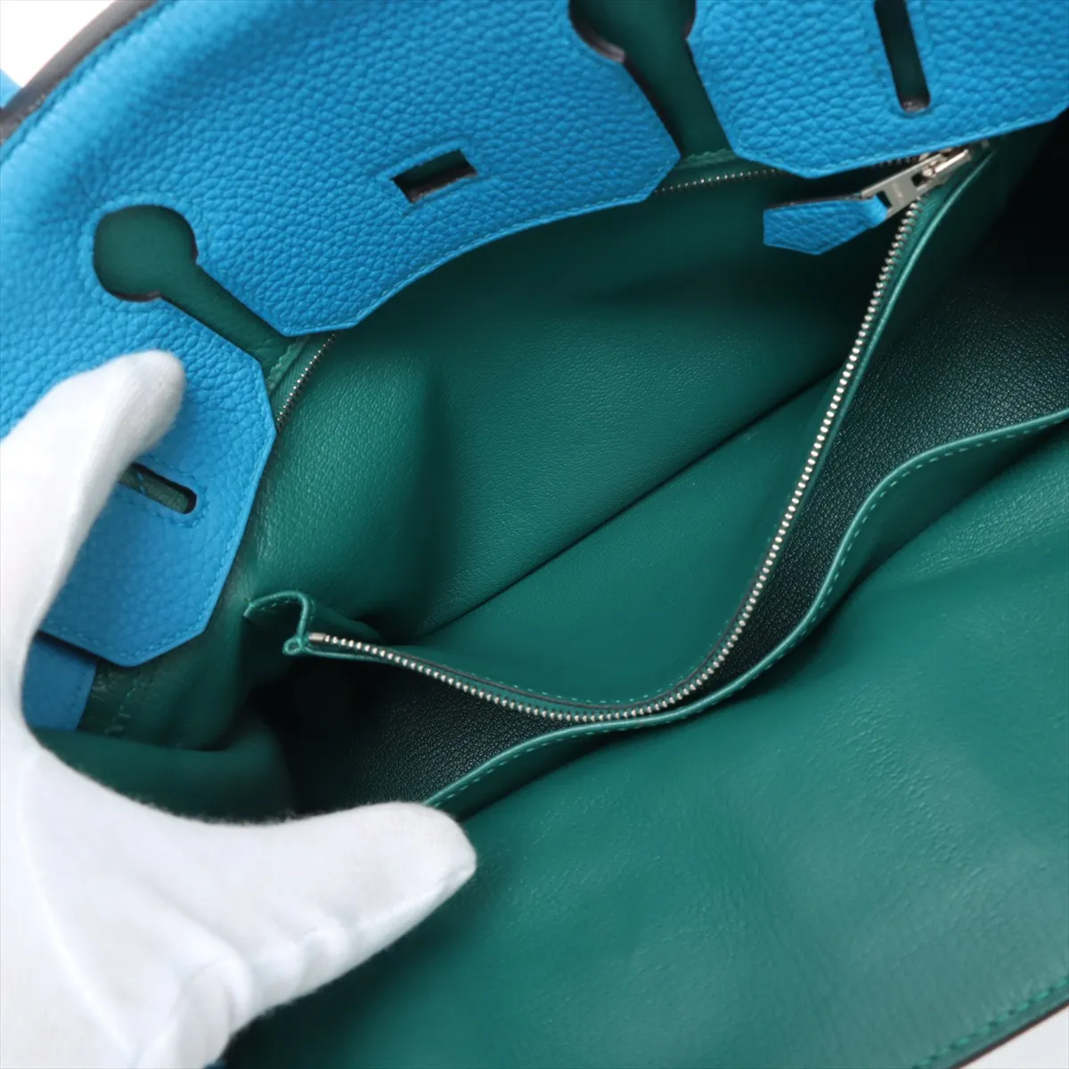 [Individually wrapped] Hermes Birkin 30 Letourne Verso Togo Blue Zanzibar x Malachite Silver Hardware A:2017 — view 9