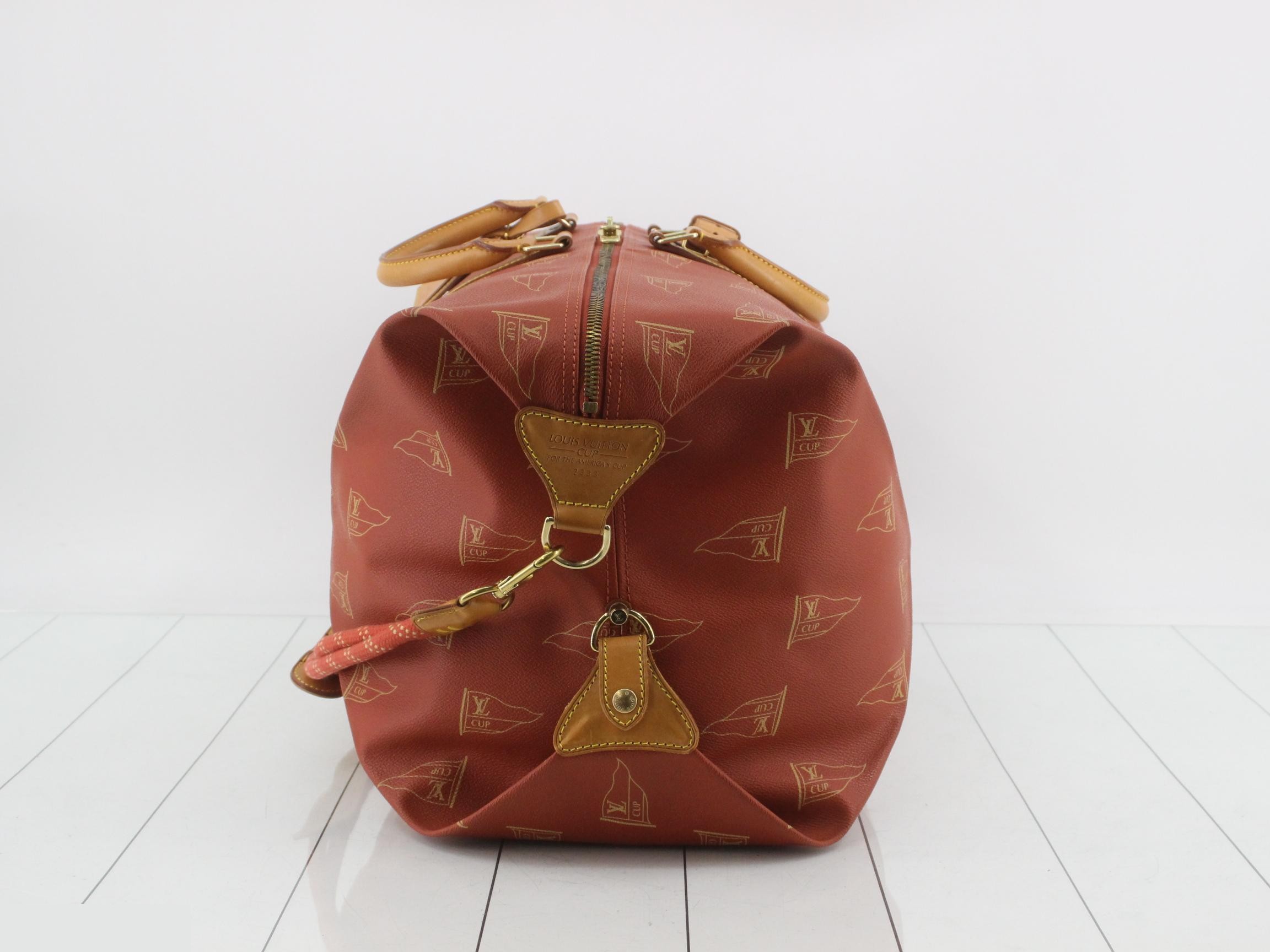 Boston bag, 1995 model, America's Cup design, red, gold hardware. — view 3