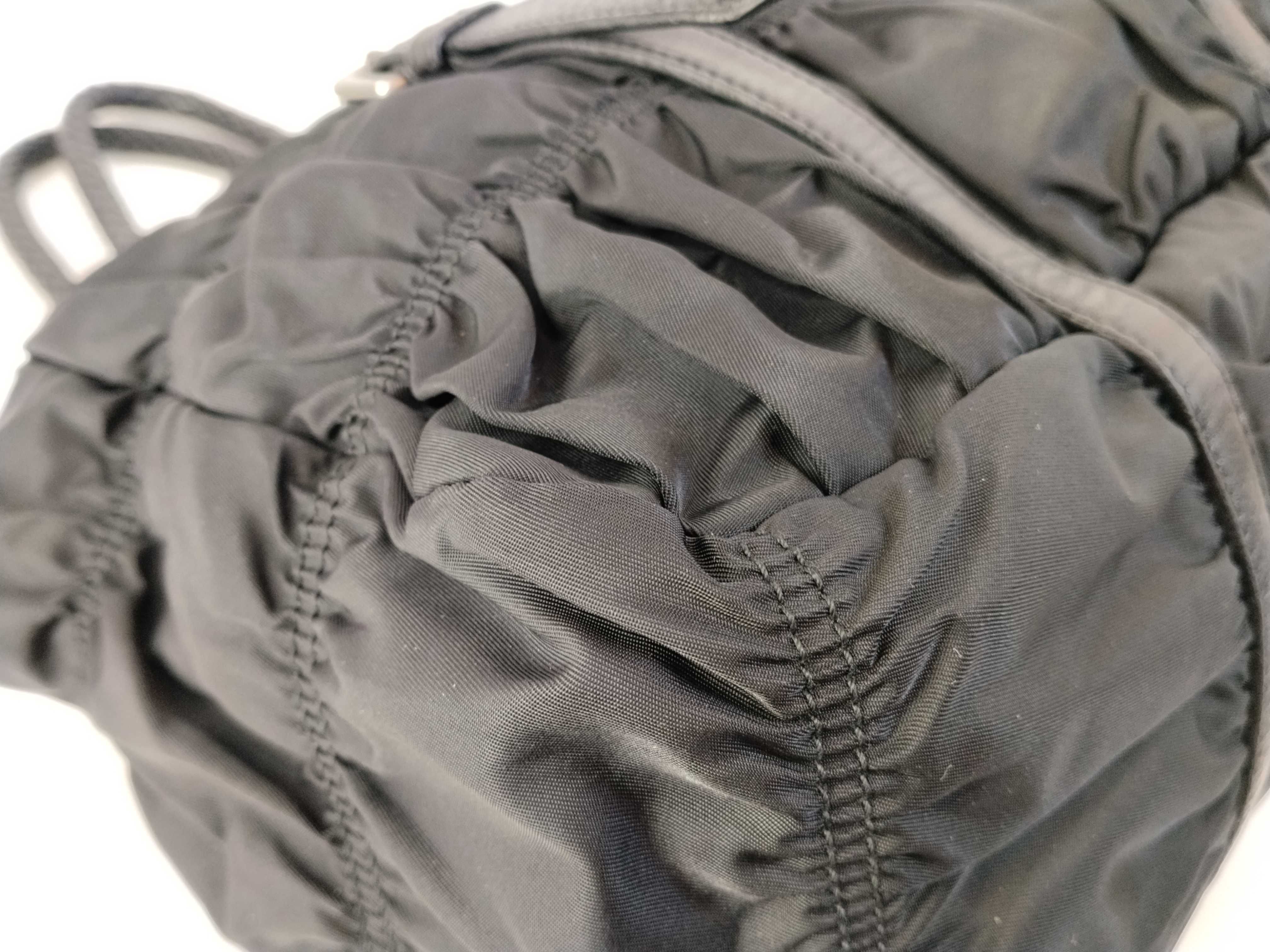 Nylon Prada Nylon x Leather Gathered Tote Bag Handbag Triangle Logo Black Tote Bag — view 6