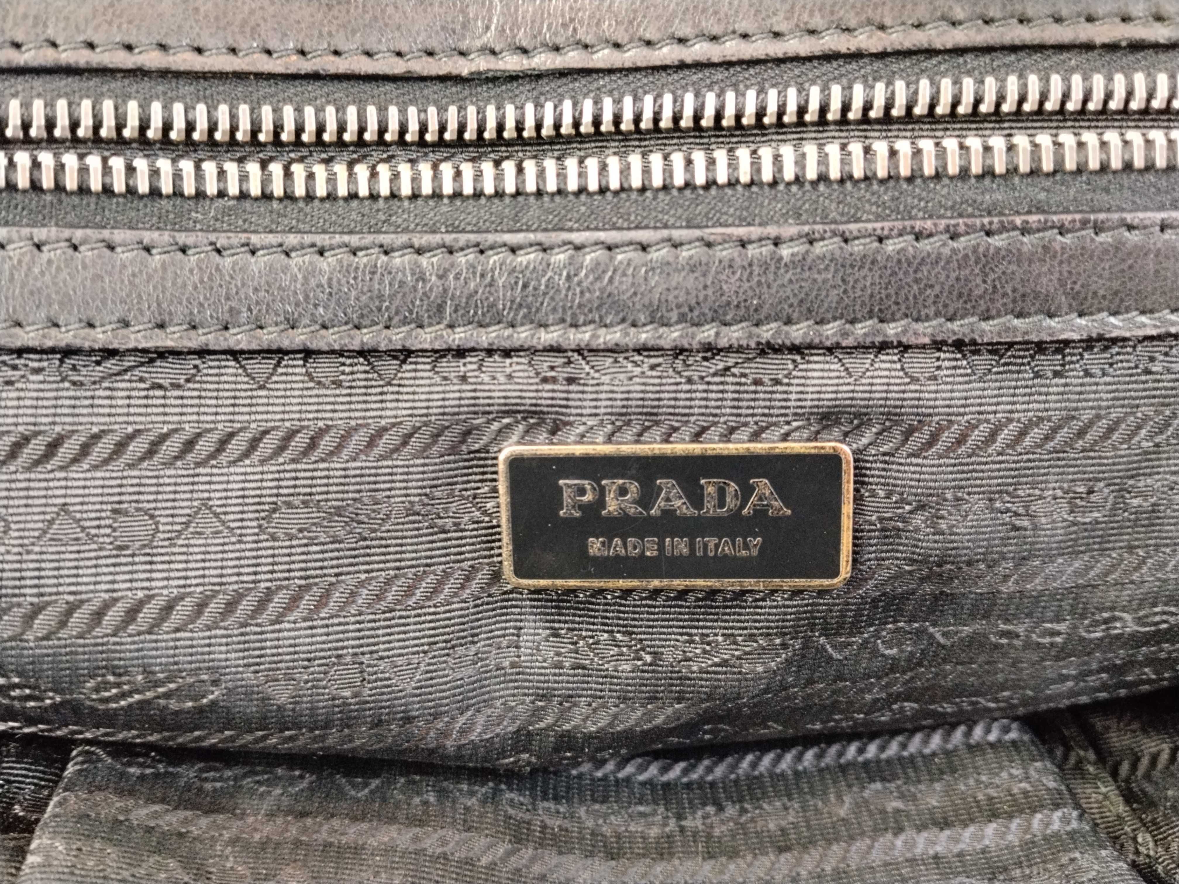 Nylon Prada Nylon x Leather Gathered Tote Bag Handbag Triangle Logo Black Tote Bag — view 10