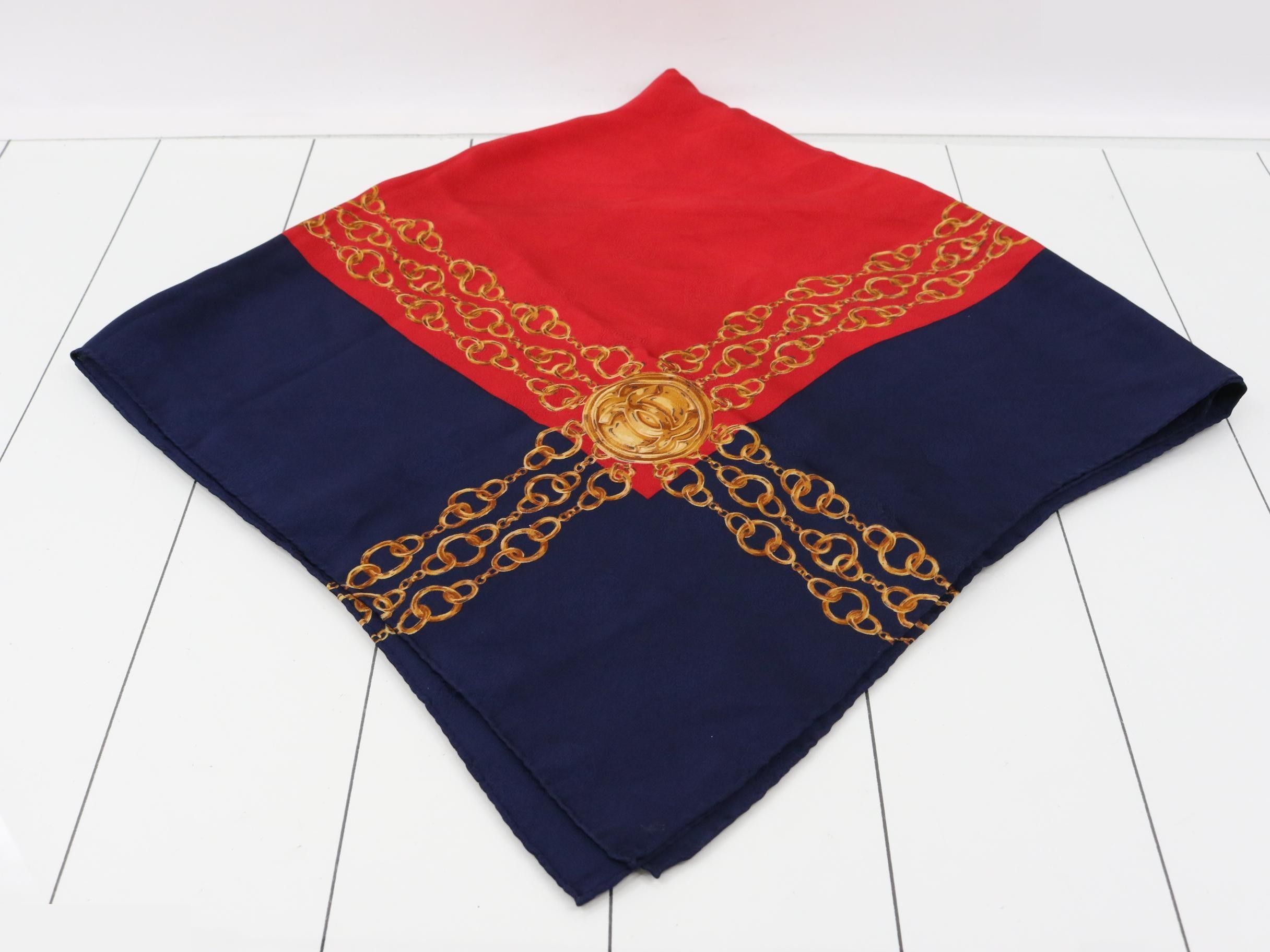 Scarf, red, navy, silk — view 2