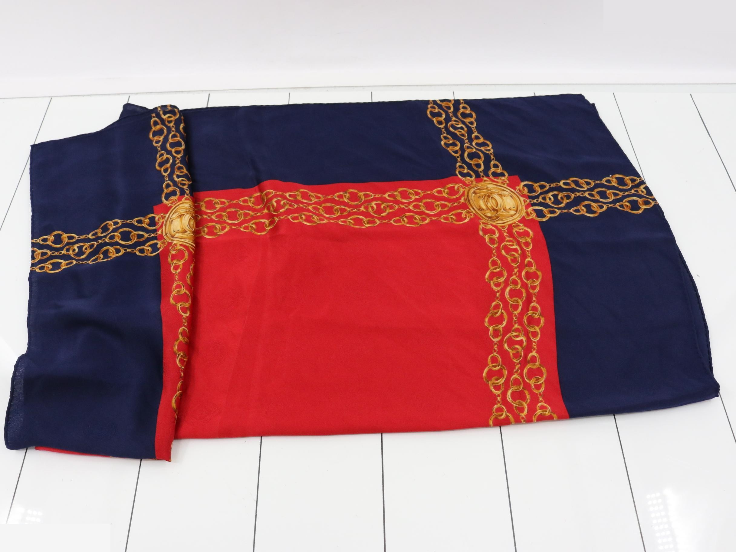 Scarf, red, navy, silk — view 3