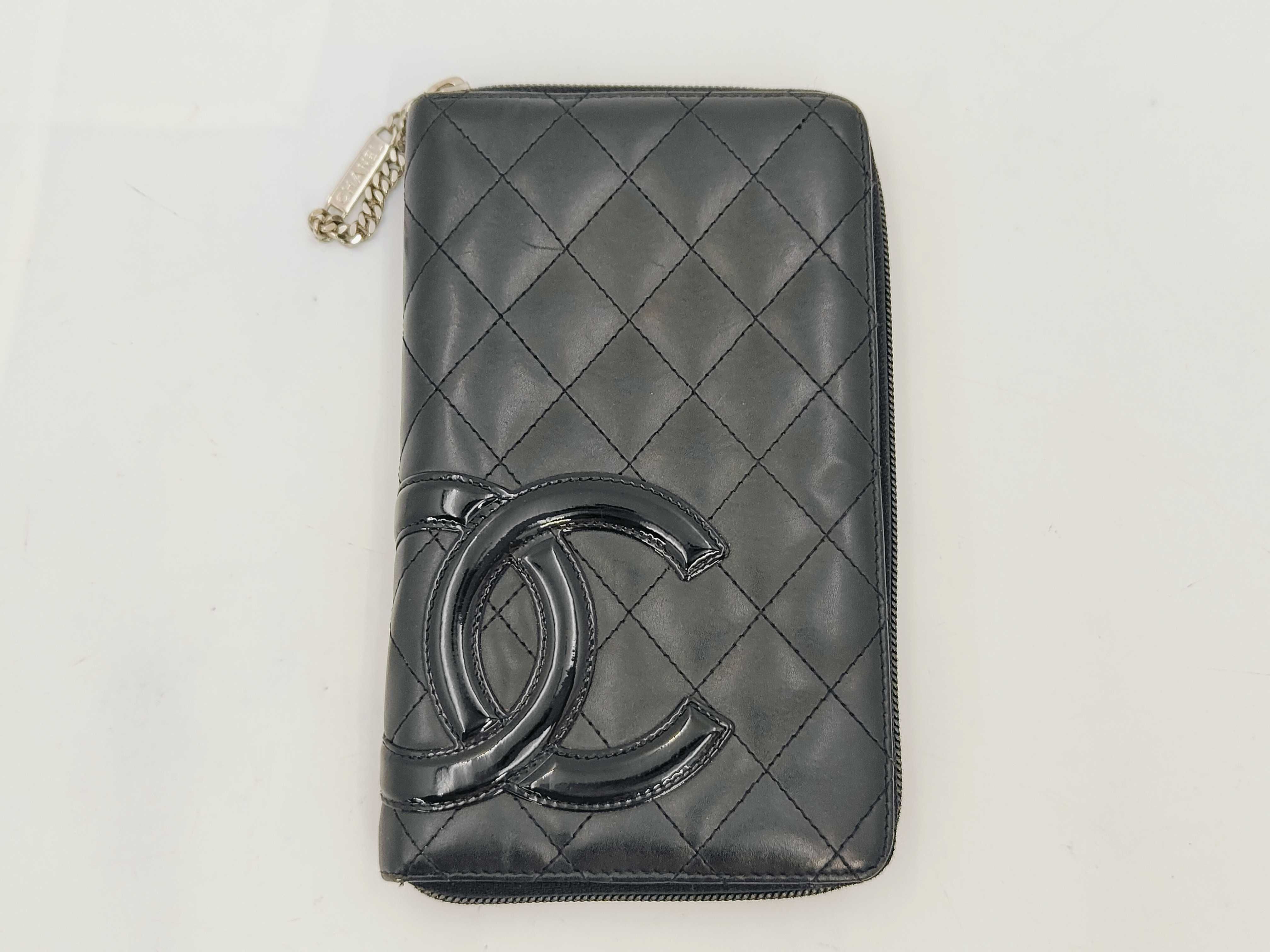 Cambon Zipper Black Quilted Calfskin Large Wallet