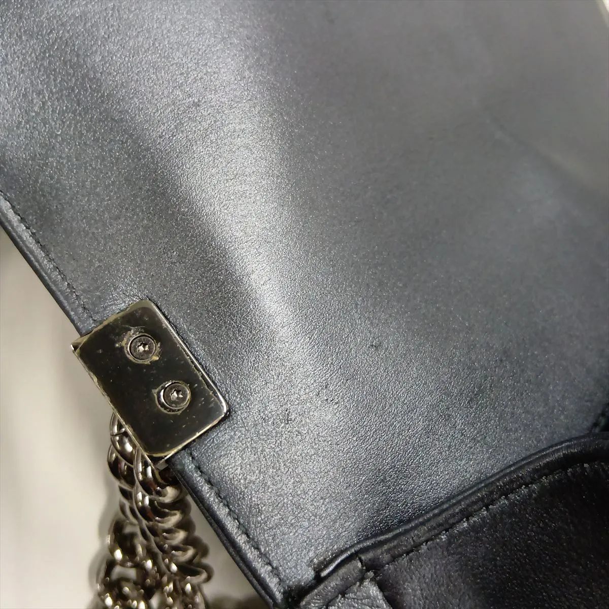 Boy Chanel Leather x Rhinestone Chain Shoulder Bag, Gray, Silver Hardware, 25627449, Serial Number — view 12