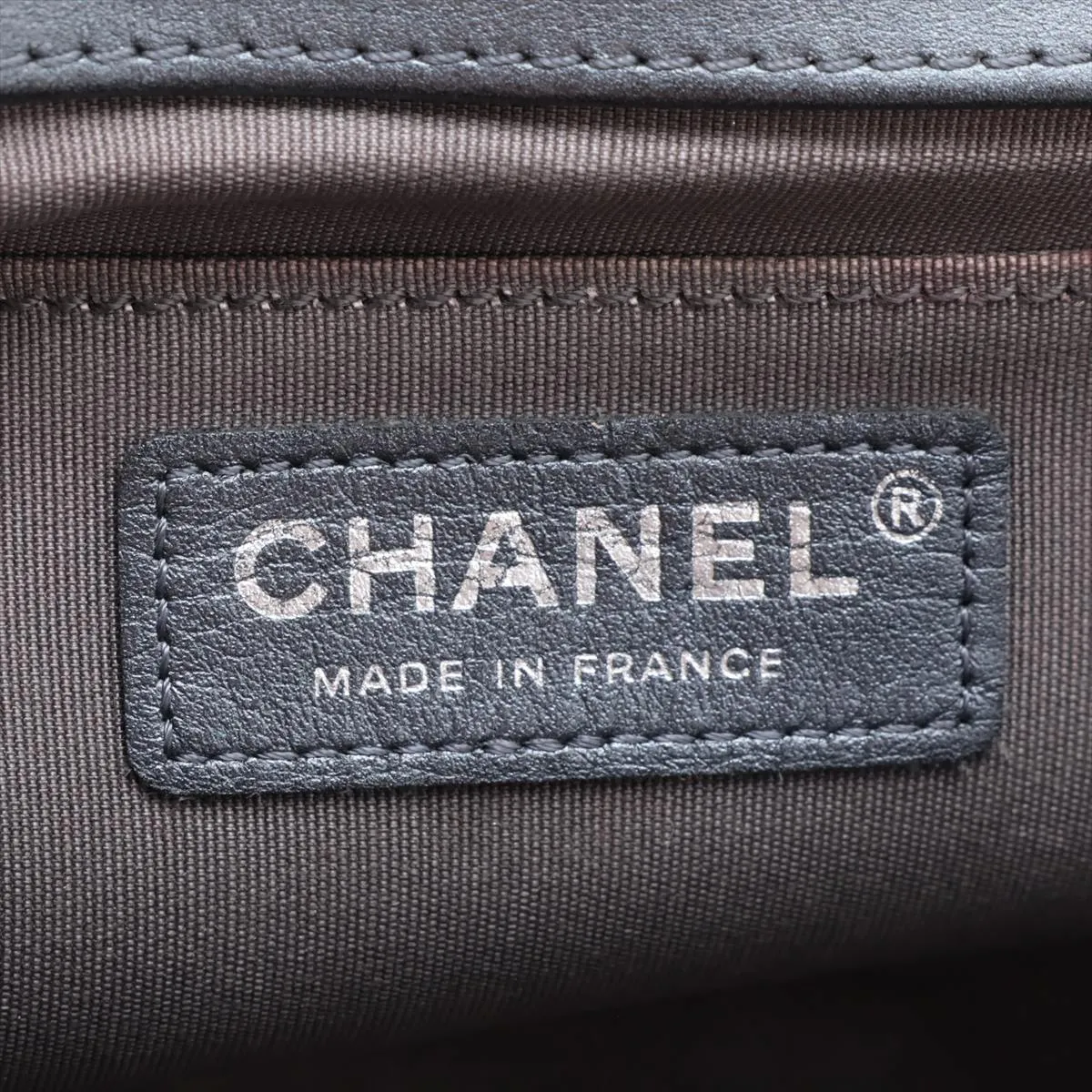 Boy Chanel Leather x Rhinestone Chain Shoulder Bag, Gray, Silver Hardware, 25627449, Serial Number — view 9