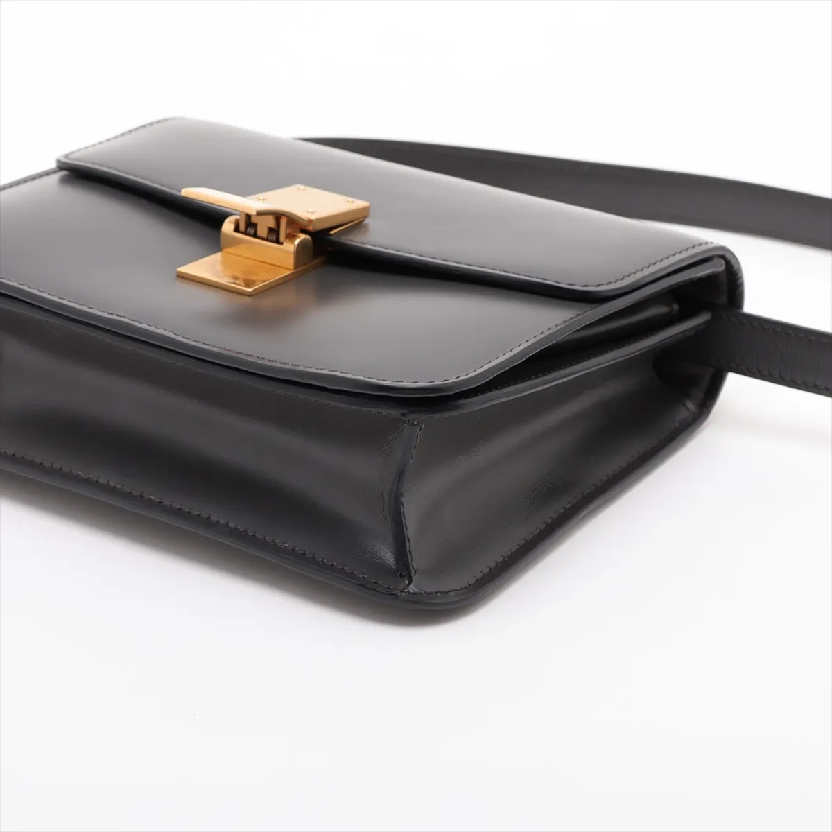 Classic Box Small Leather Shoulder Bag, Gray — view 3