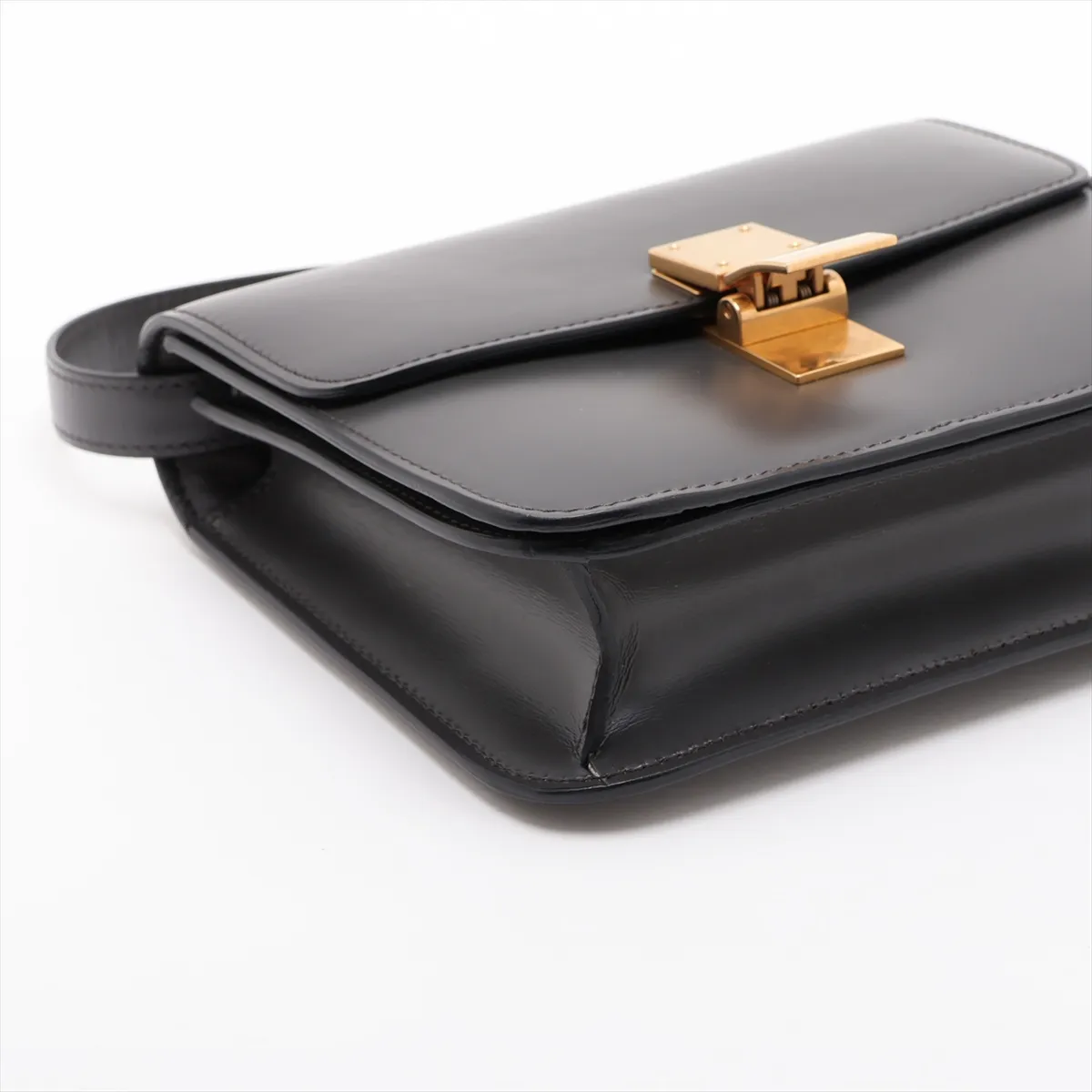 Classic Box Small Leather Shoulder Bag, Gray — view 4