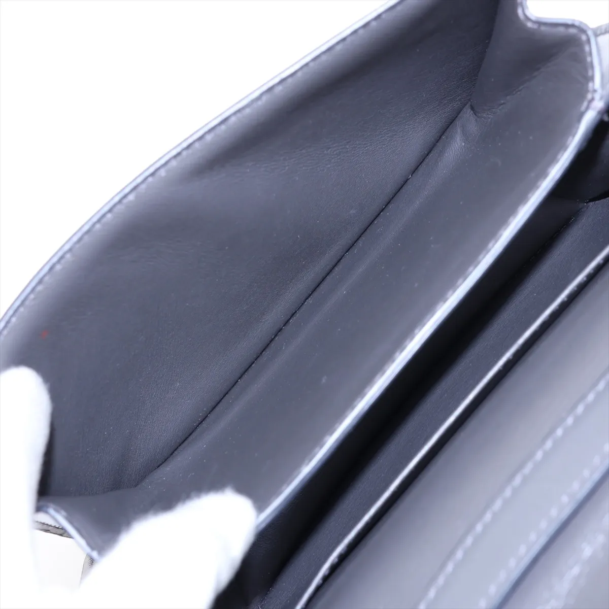 Classic Box Small Leather Shoulder Bag, Gray — view 6