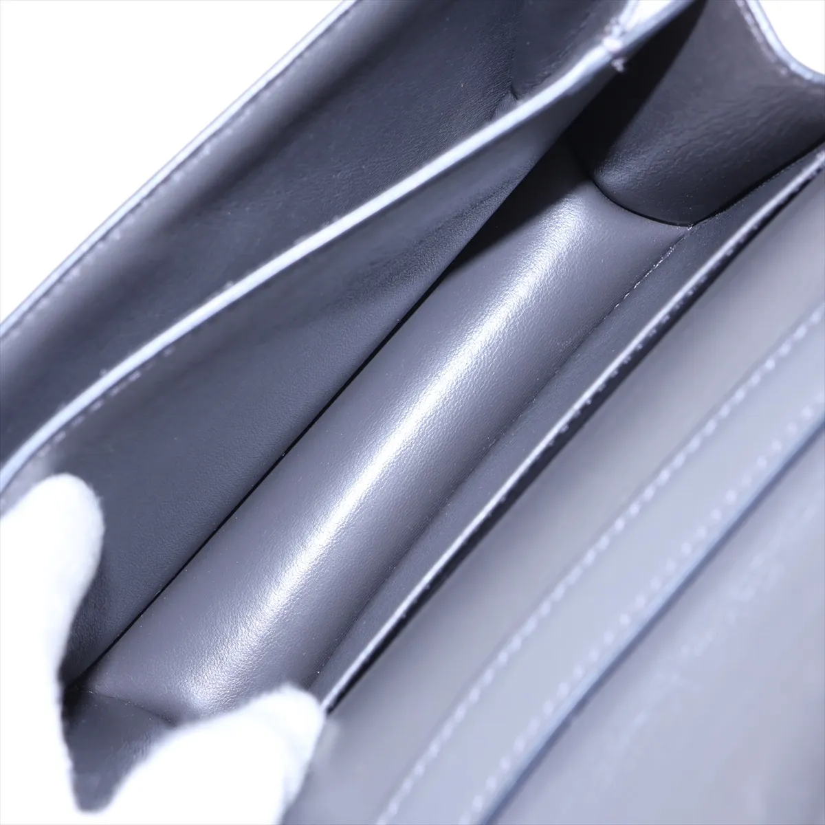 Classic Box Small Leather Shoulder Bag, Gray — view 7