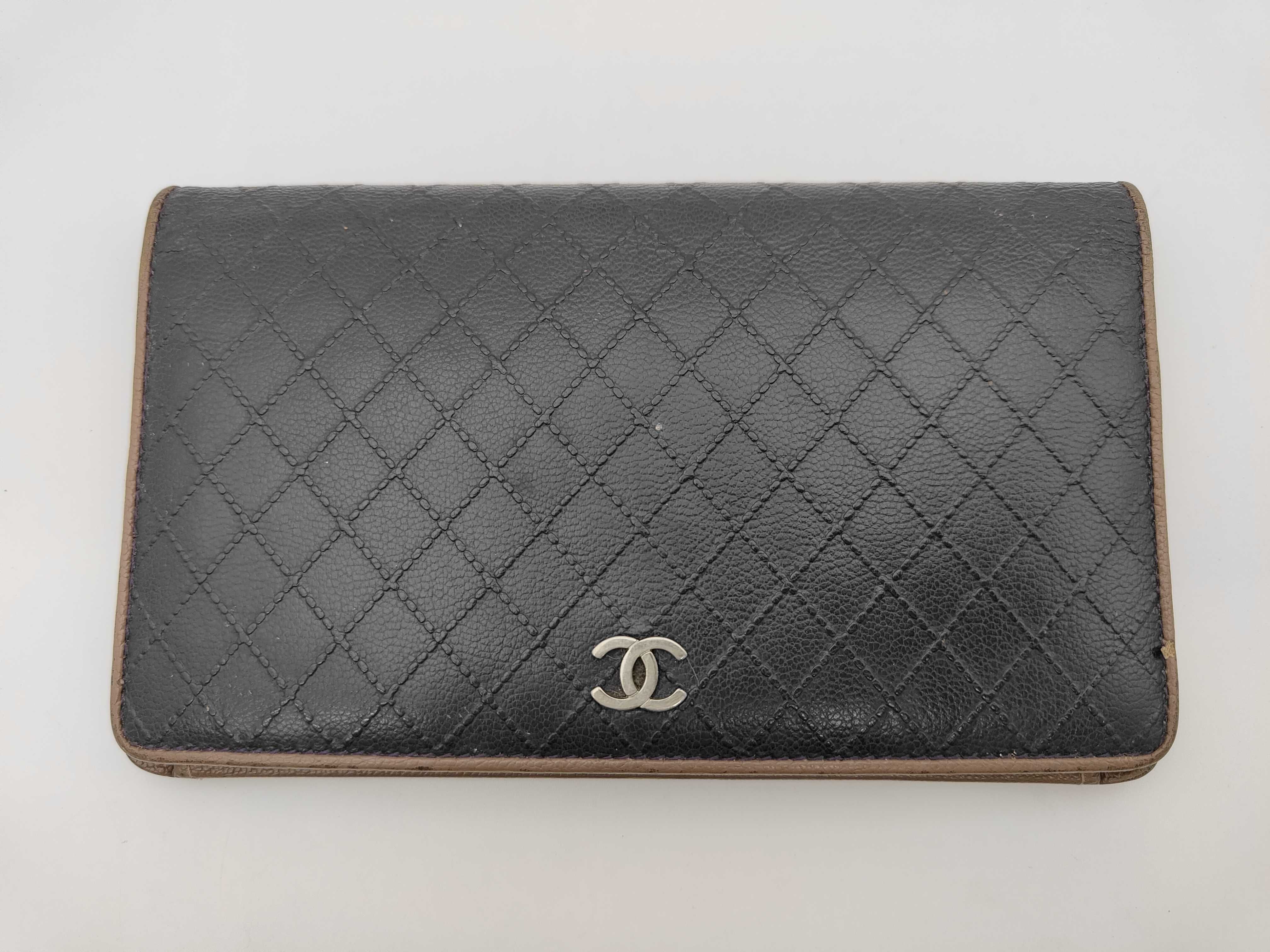 12924002 Bi-fold Wallet, Bicolore Coco Mark, Black Leather Wallet