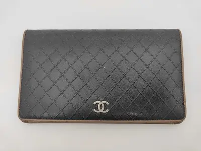 12924002 Bi-fold Wallet, Bicolore Coco Mark, Black Leather Wallet